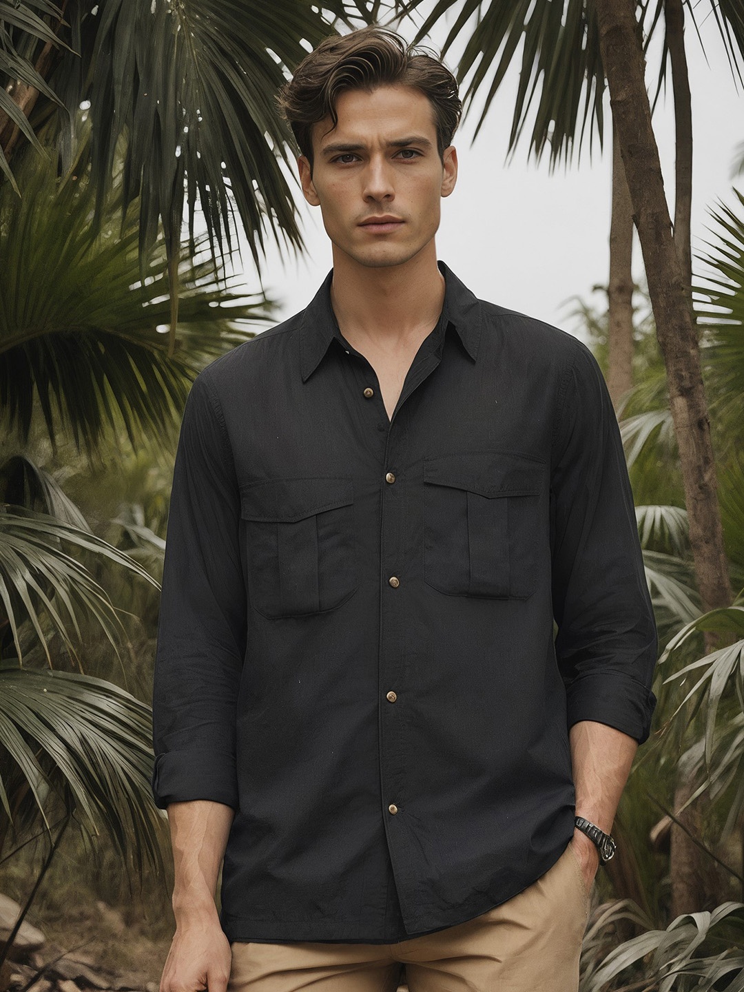 

H&M Full-Sleeve Cotton Shirt, Black