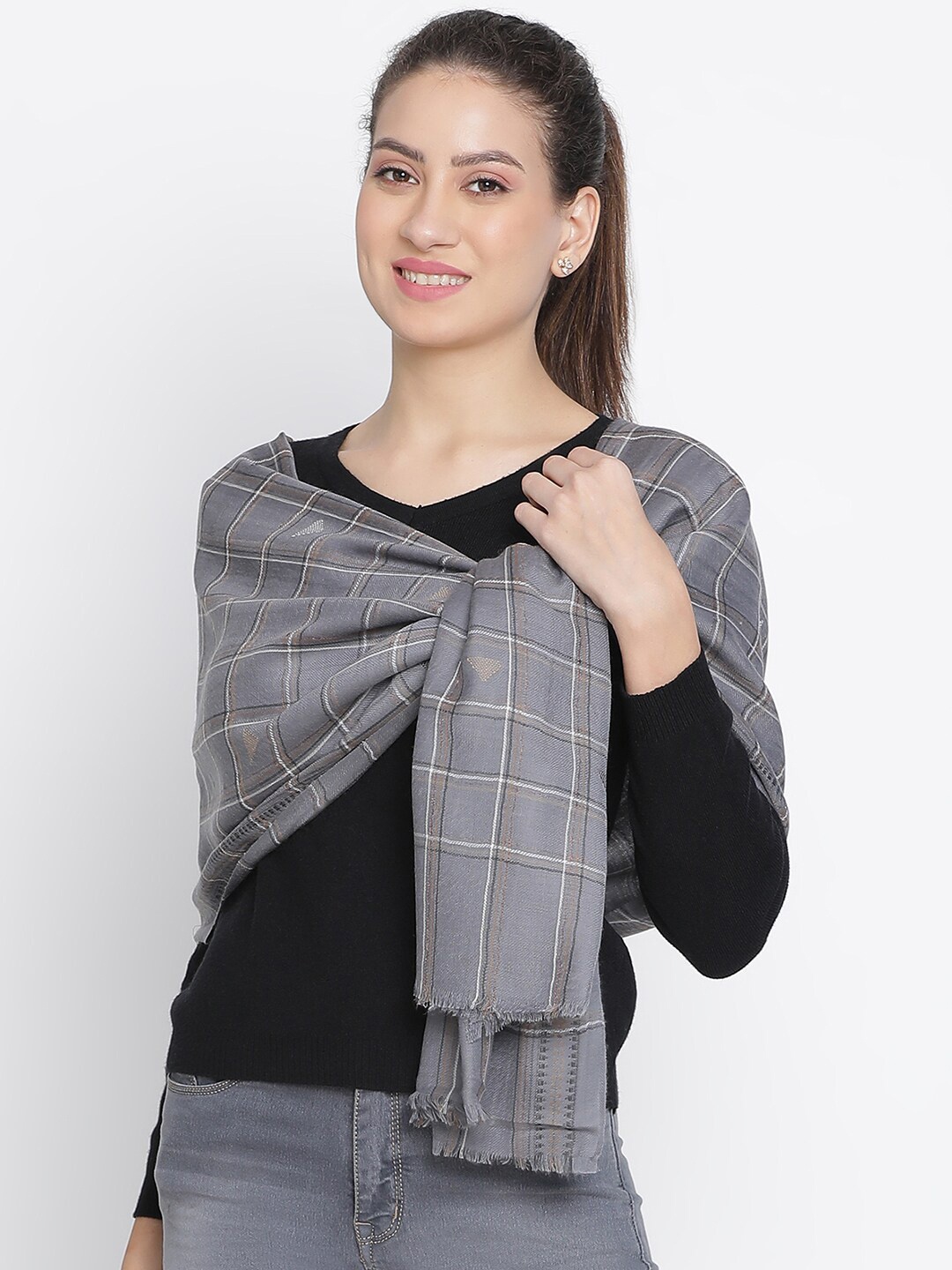 

SHINGORA Checked Stole, Grey