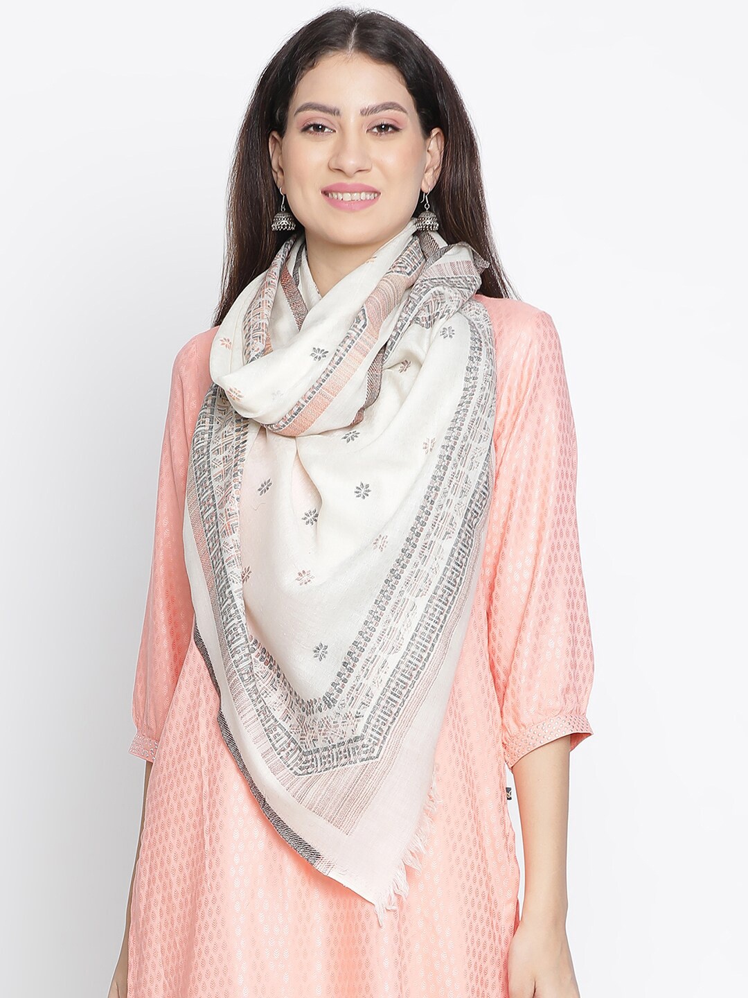 

SHINGORA Women Ethnic Woven Design Stole, Off white