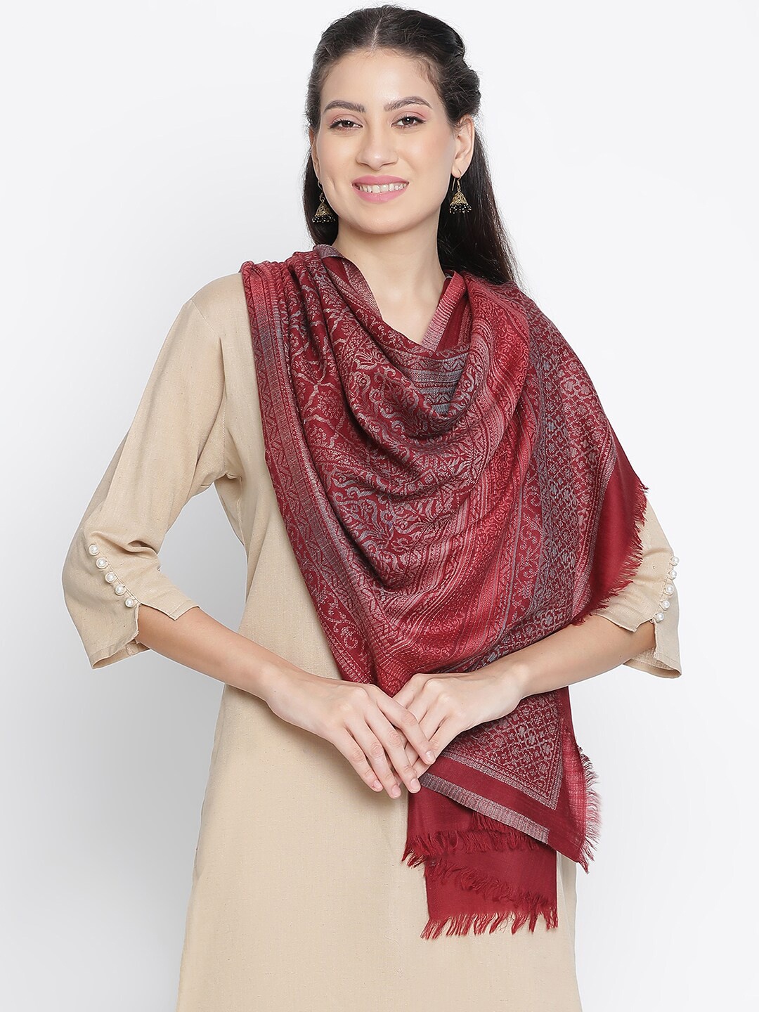 

SHINGORA Omaira Ethnic Motifs Woven Design Stole, Maroon