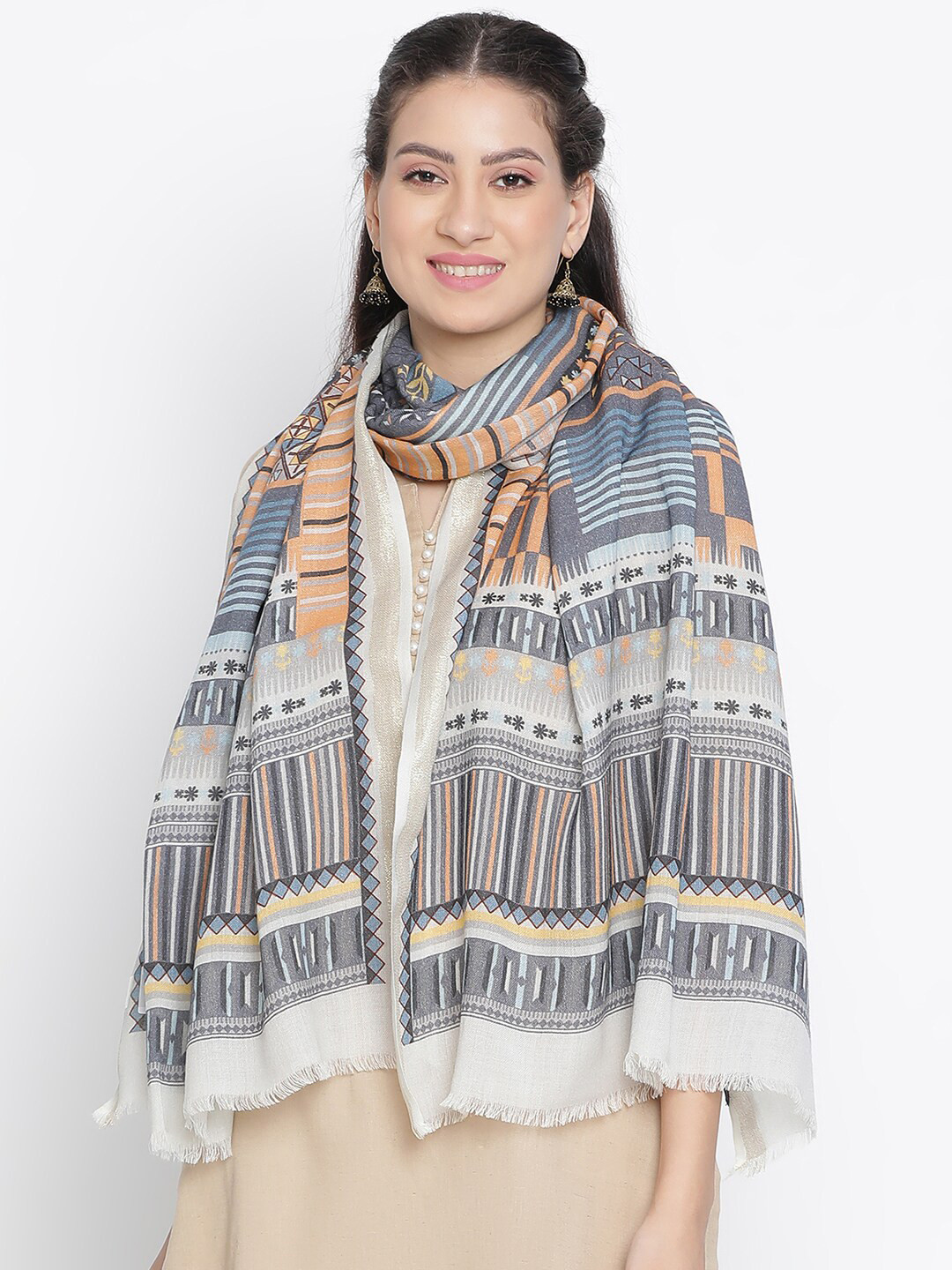 

SHINGORA Ethnic Motifs Printed Stole, Grey