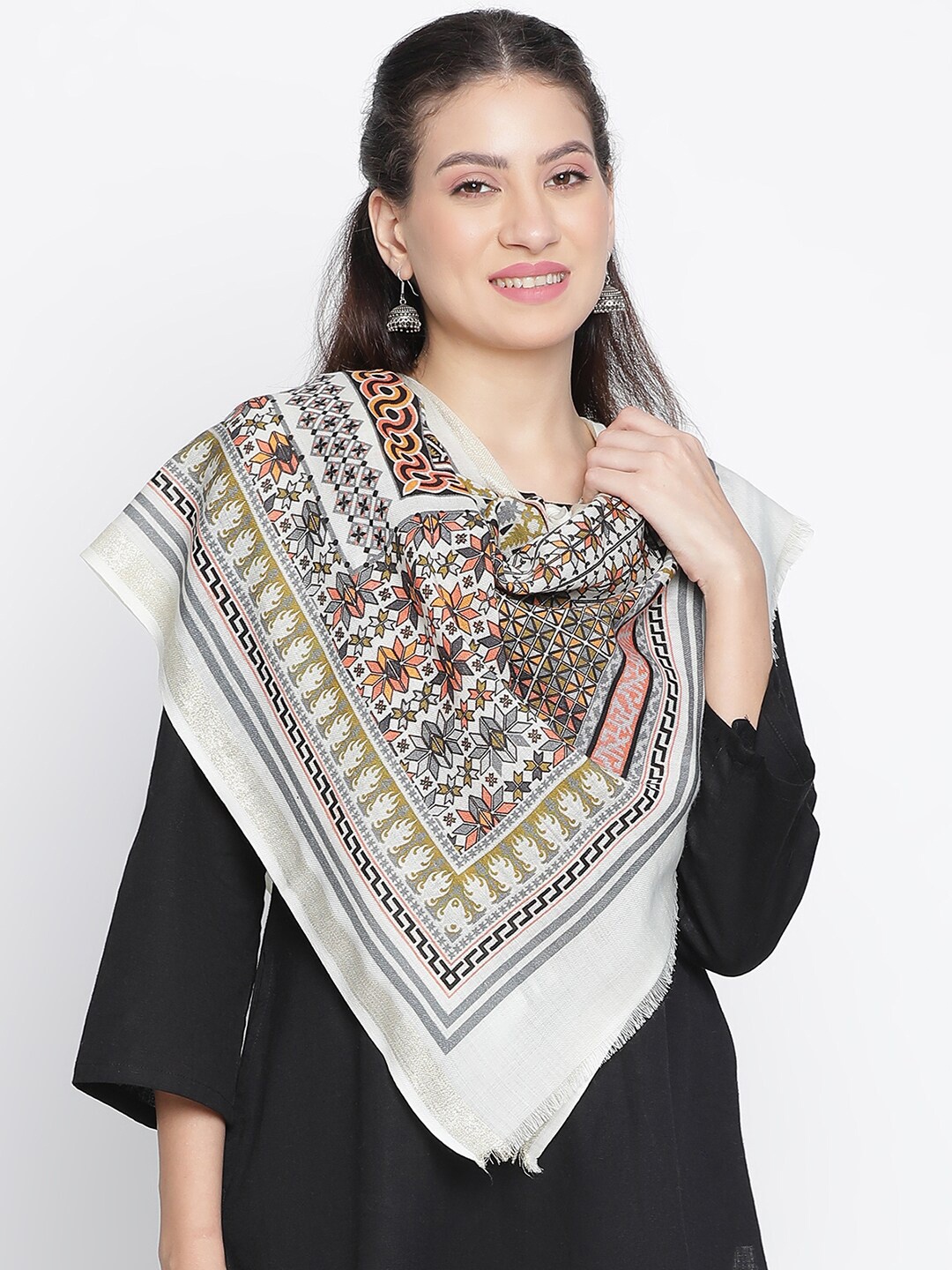 

SHINGORA Ethnic Motifs Printed Stole, Off white