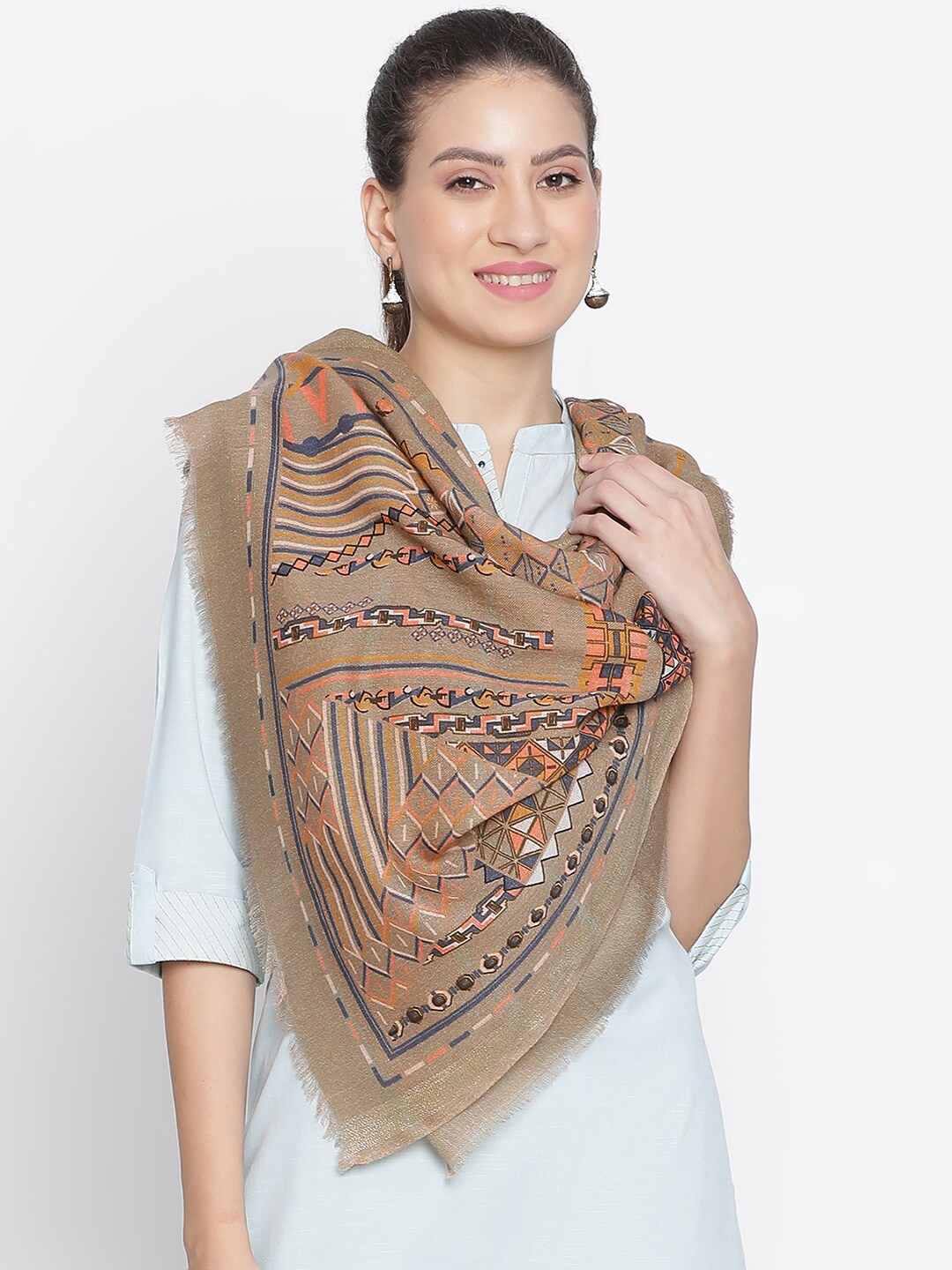

SHINGORA Tara's Chic Geometric Printed Stole, Beige