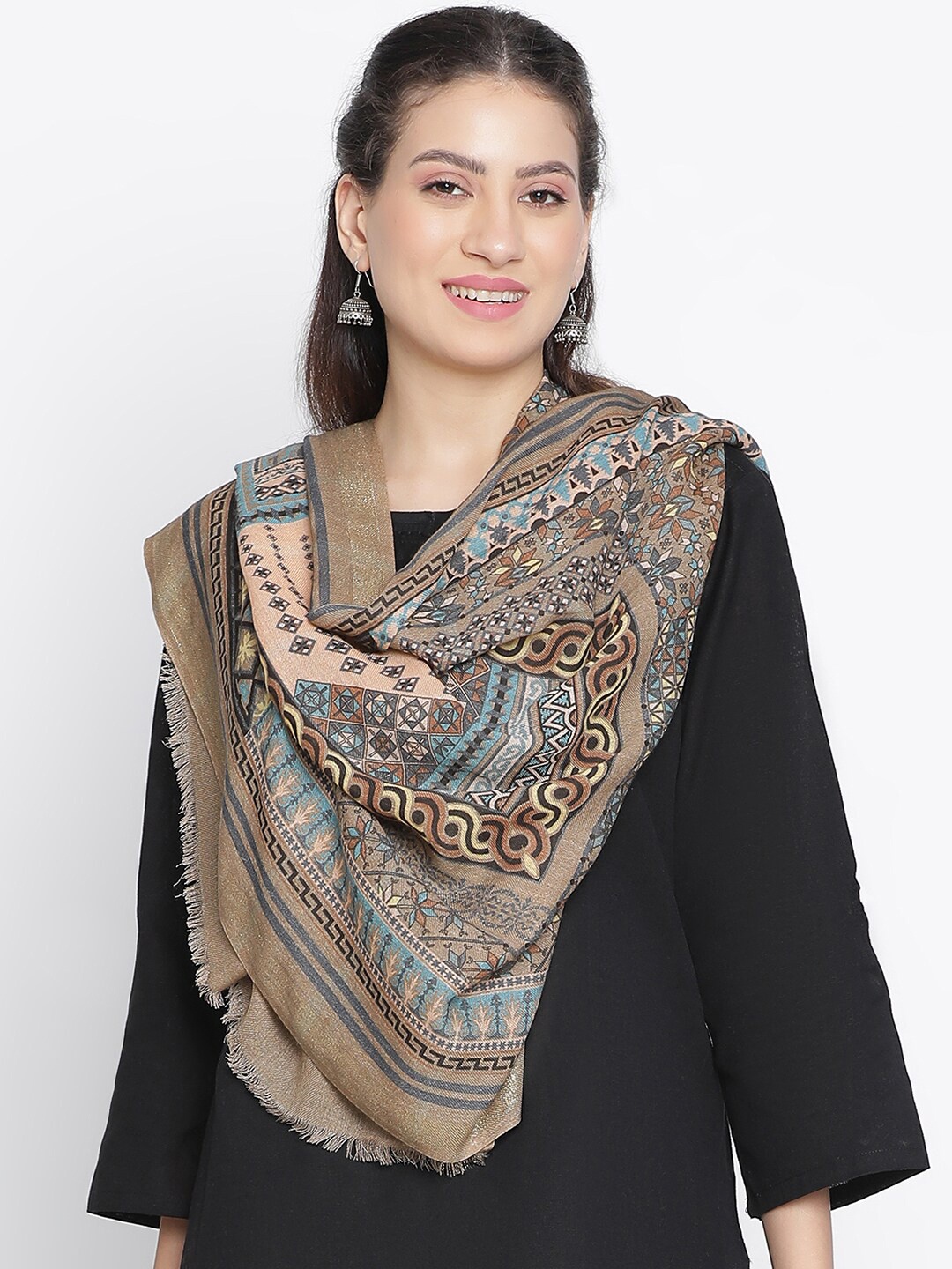 

SHINGORA Ethnic Motifs Printed Stole, Beige