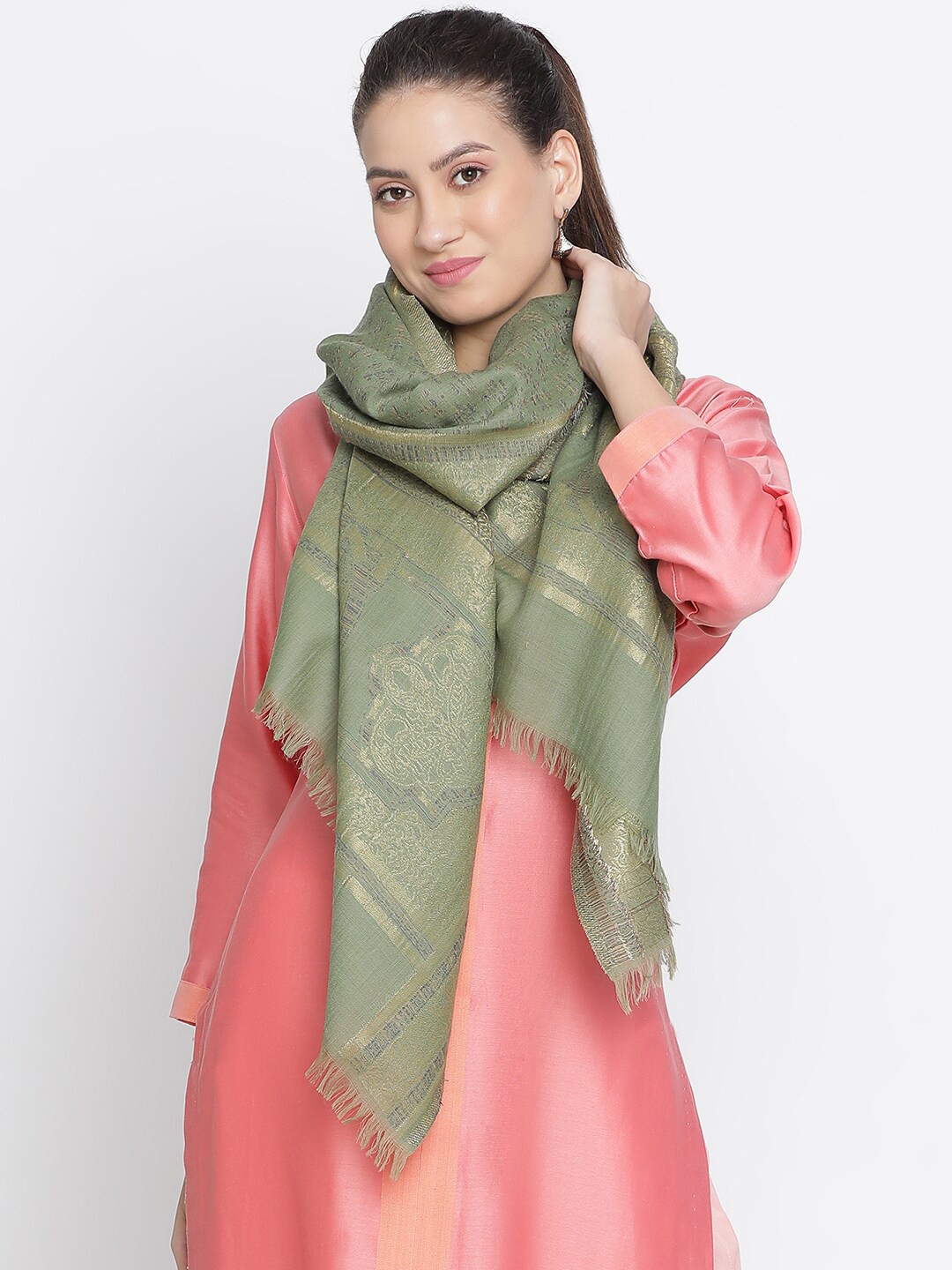 

SHINGORA Nagma Floral Woven Design Stole, Sea green