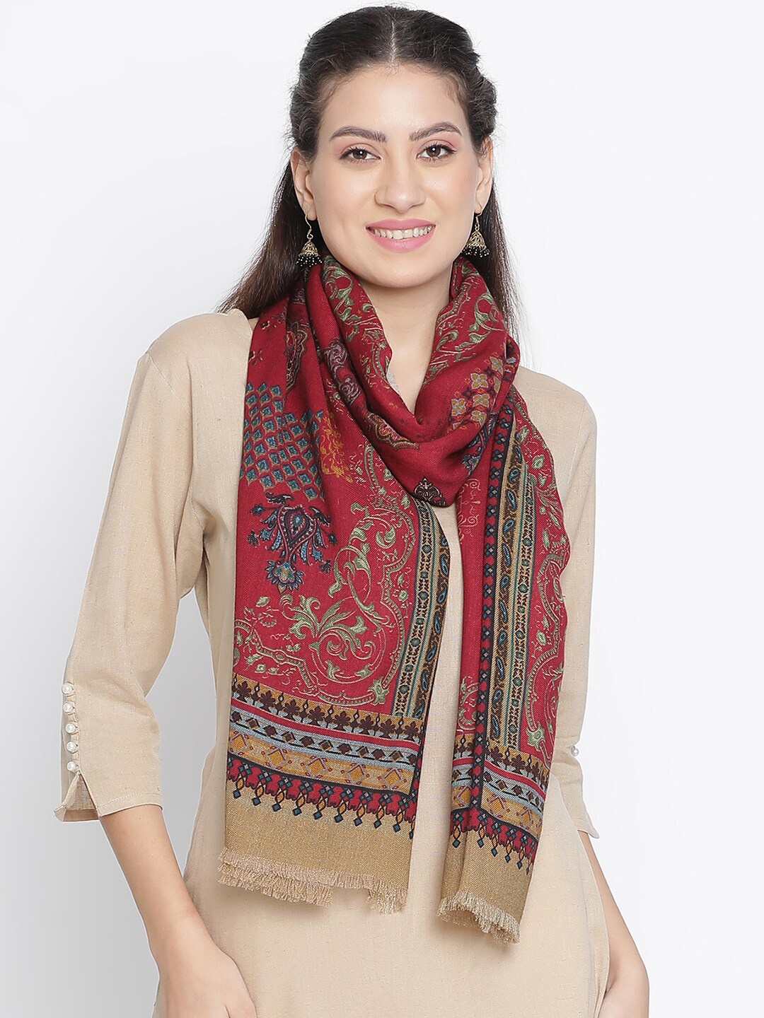 

SHINGORA Ethnic Motifs Printed Stole, Maroon