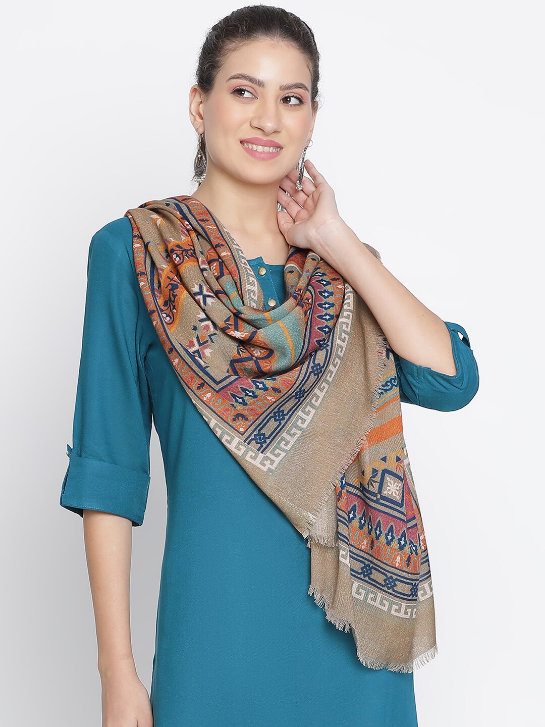 

SHINGORA Ethnic Motifs Printed Stole, Beige