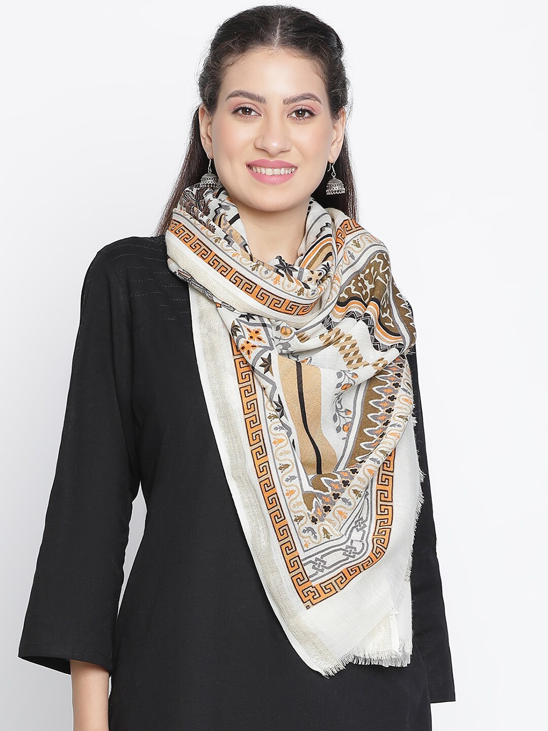 

SHINGORA Women Ethnic Printed Stole, Off white
