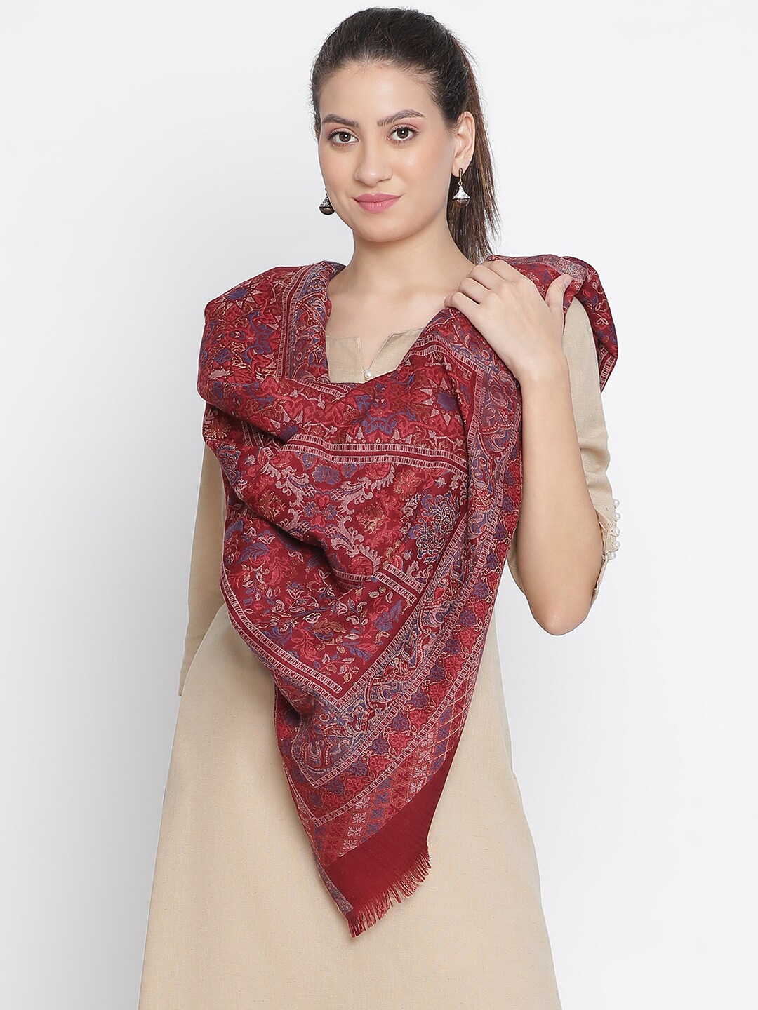 

SHINGORA Ethnic Motifs Woven Design Stole, Maroon