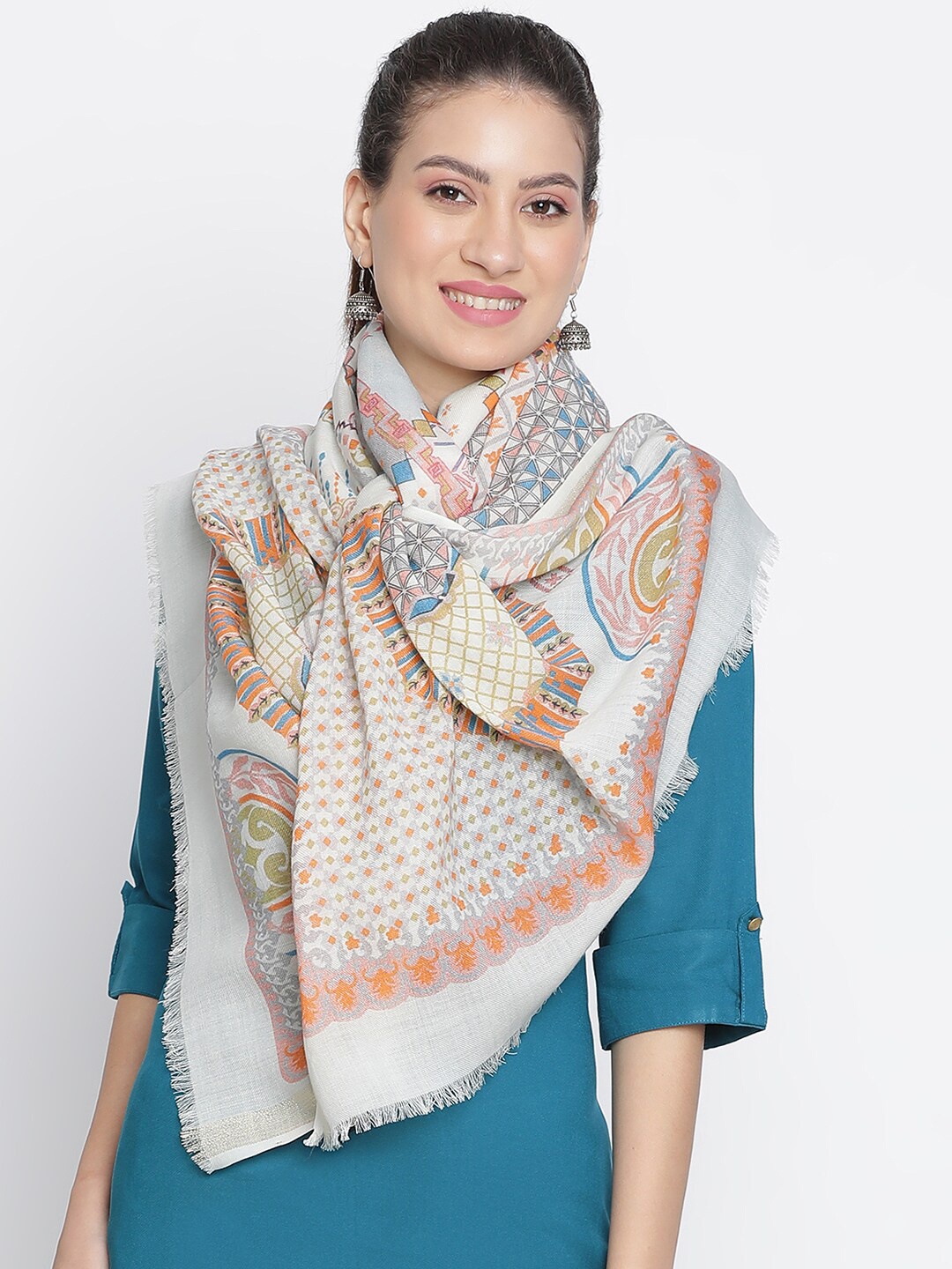 

SHINGORA Women Ethnic Printed Stole, Off white