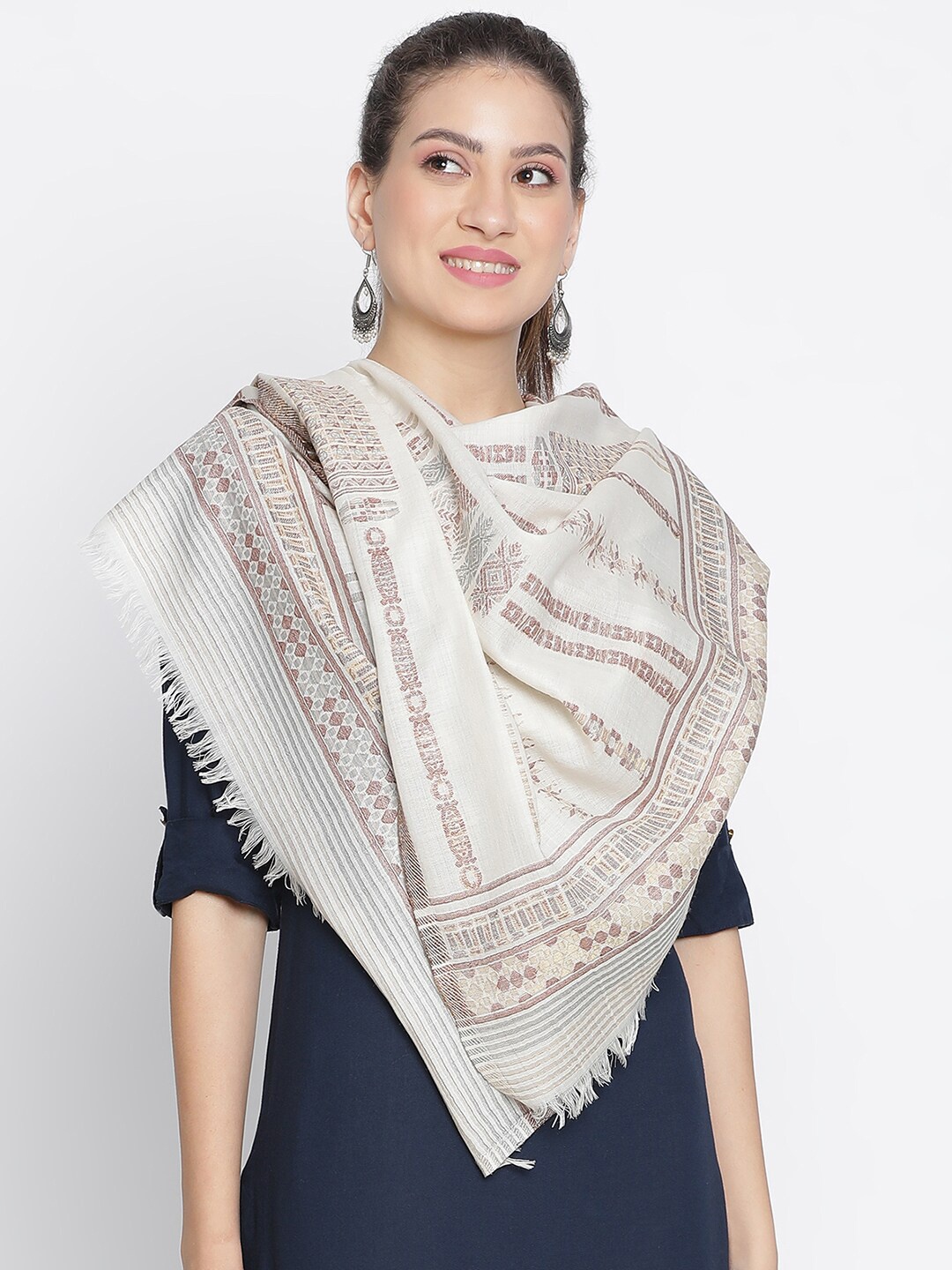 

SHINGORA Ethnic Motifs Woven Design Stole, Off white