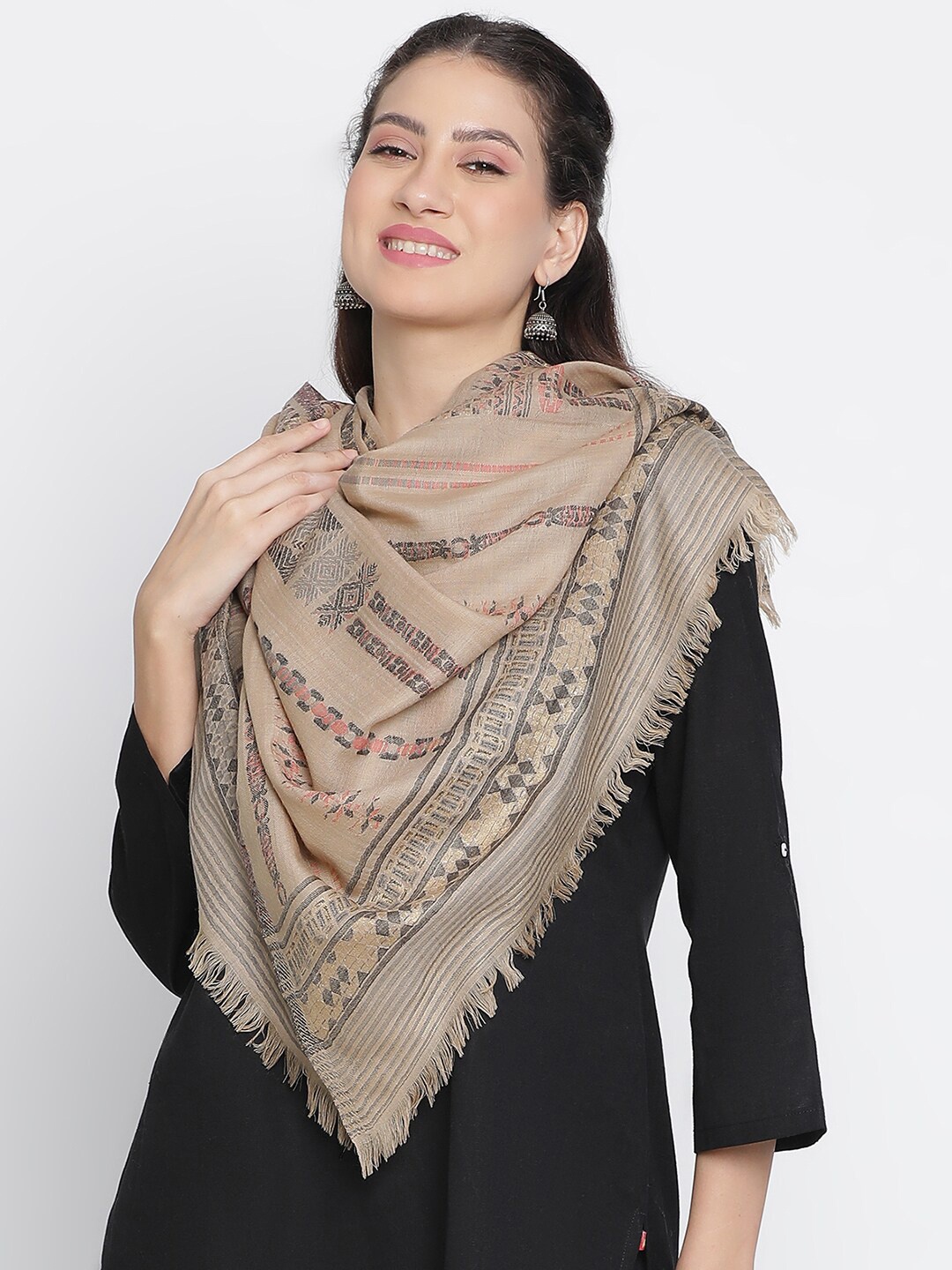 

SHINGORA Woven Design Stole, Beige