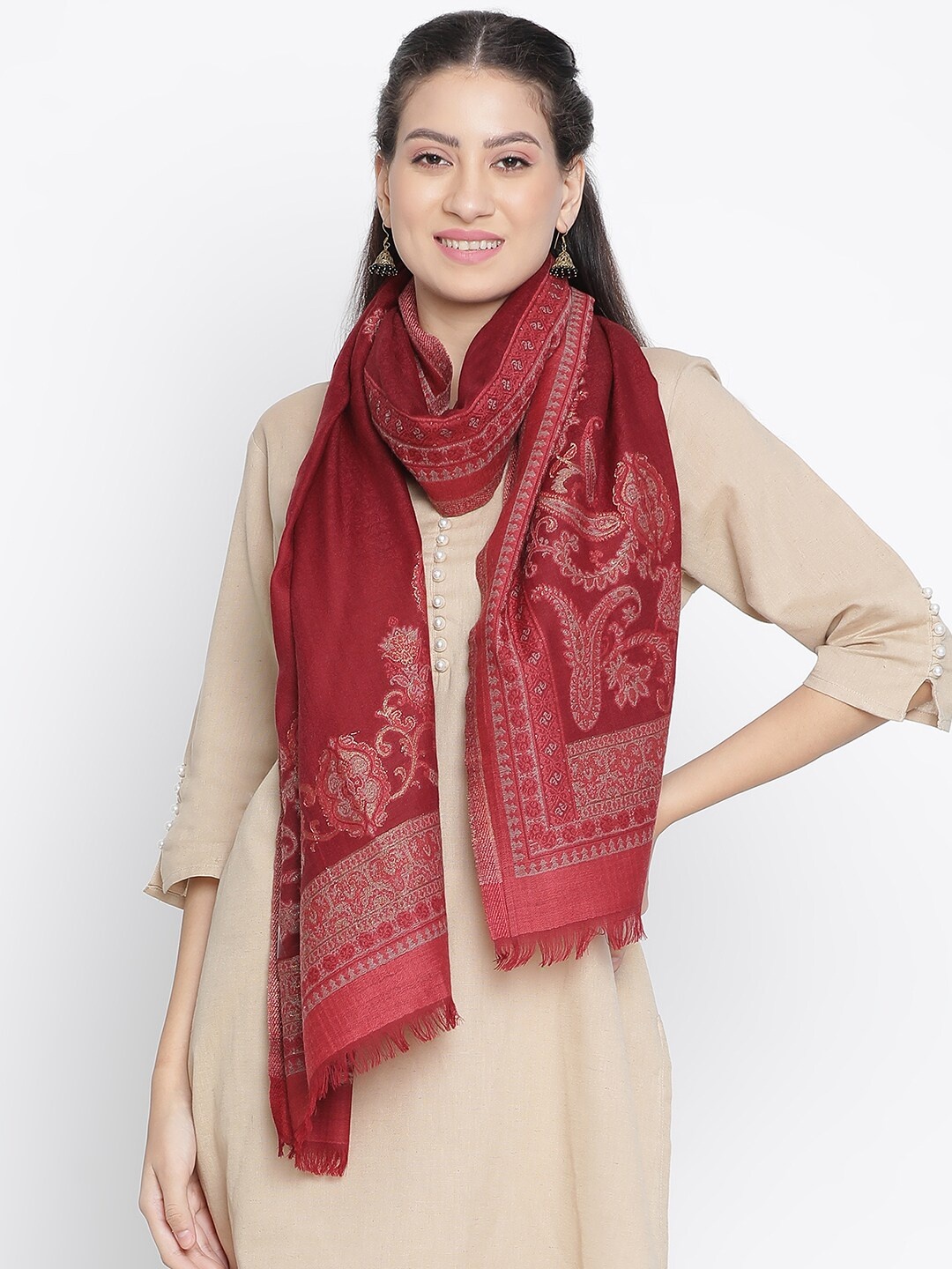 

SHINGORA Women Ethnic Woven Design Stole, Maroon