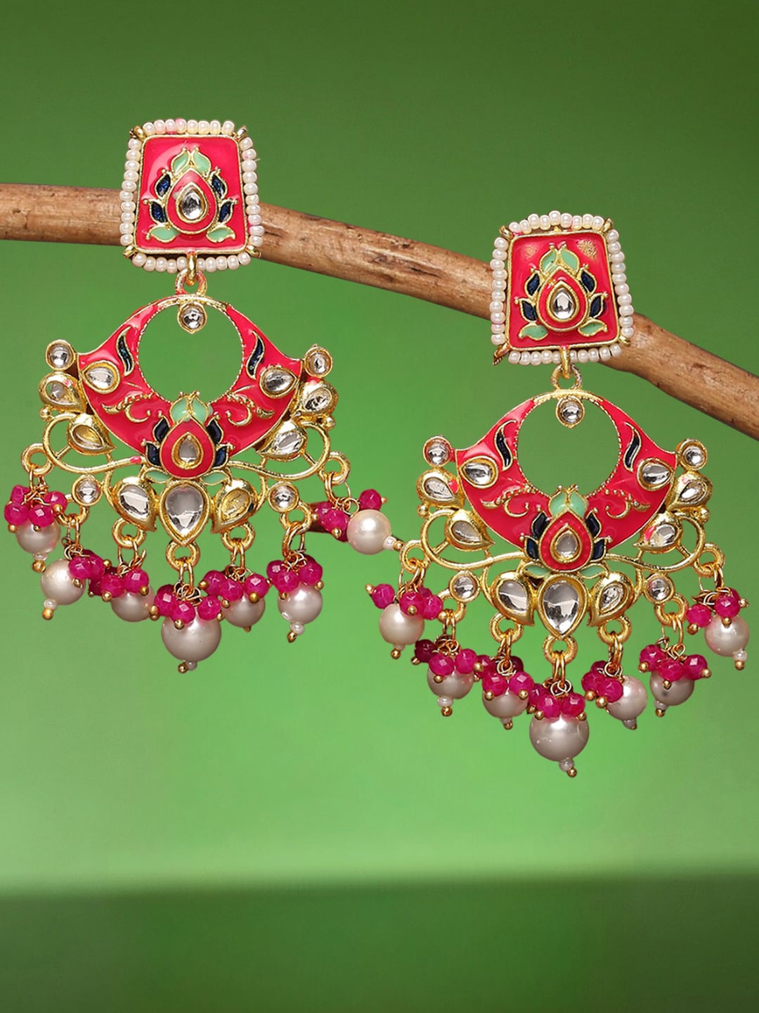 

OOMPH Floral Chandbals Earrings, Pink