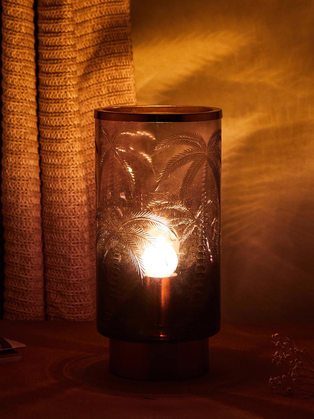 

Fabindia Black Glass Roshan Cutwork Ambient Table Lamp Without Shade