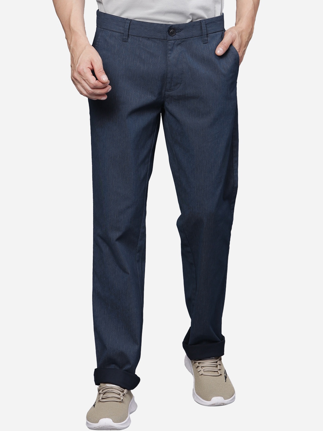 

t-base Men Mid-Rise Straight Fit Trousers, Navy blue