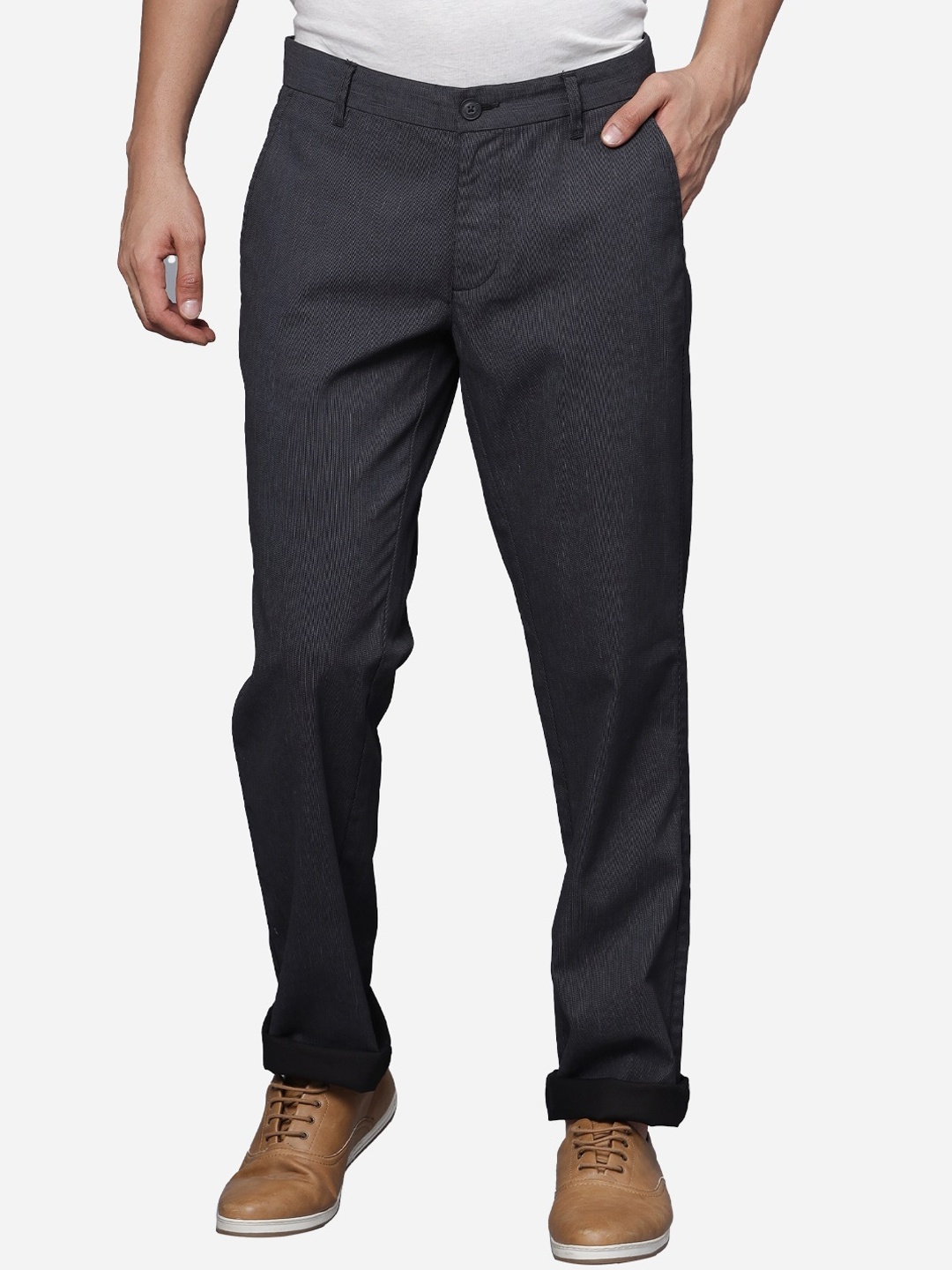 

t-base Men Self Design Textured Straight Fit Chinos, Black
