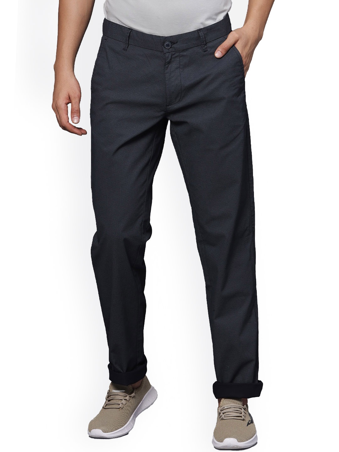 

t-base Men Mid-Rise Straight Fit Trousers, Navy blue