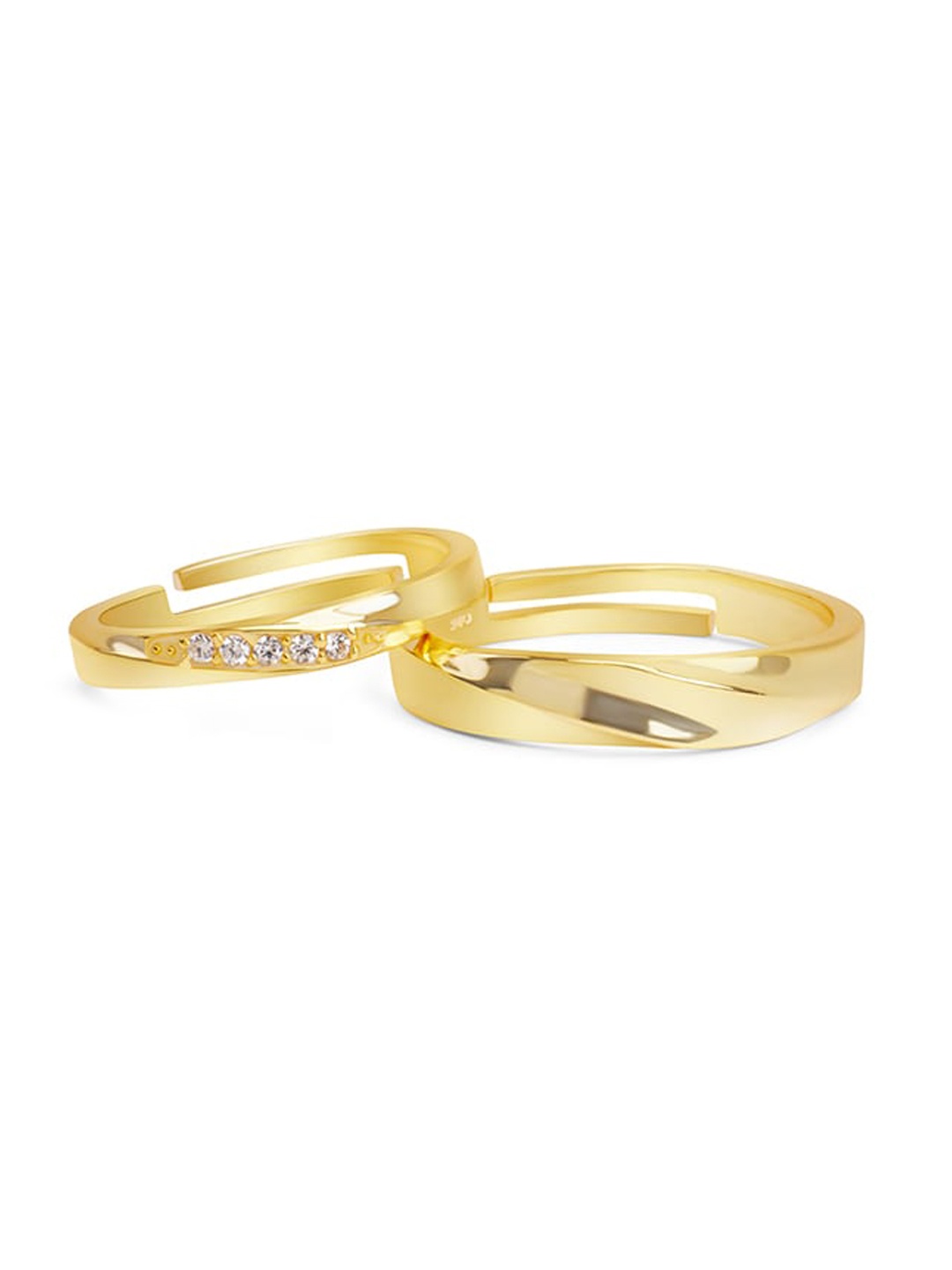 

March by FableStreet Pack Of 2 Gold Plated Cubic Zirconia Studded Couple Rings