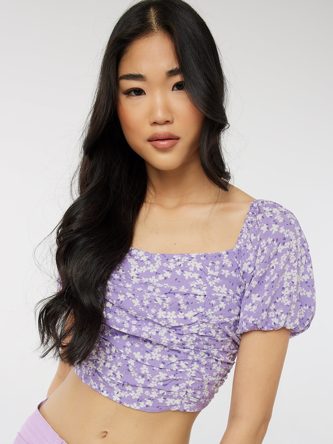 

Ardene Floral Printed Off-Shoulder Bardot Crop Top, Lavender