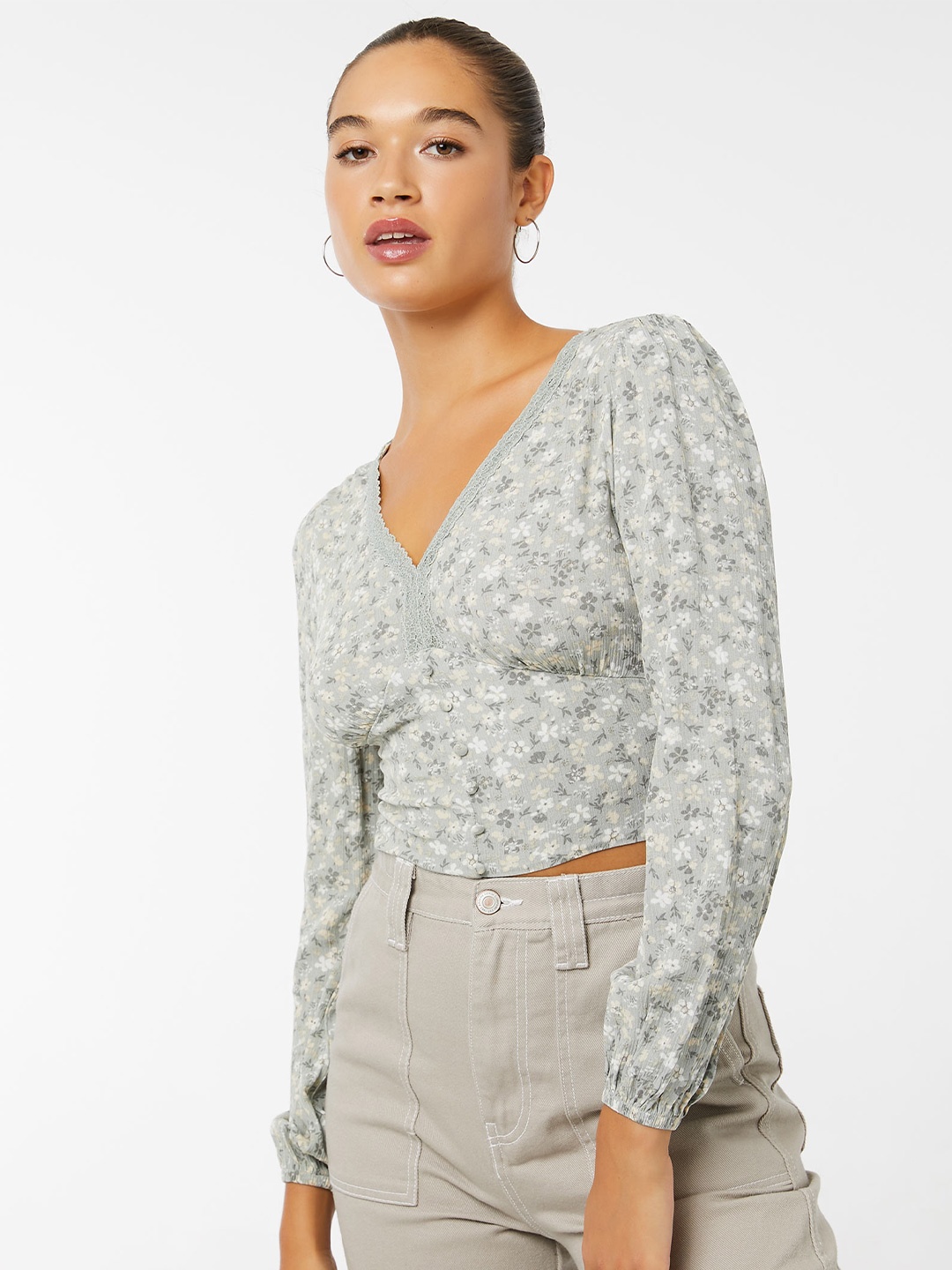 

Ardene Floral Printed V-Neck Crop Top, Green