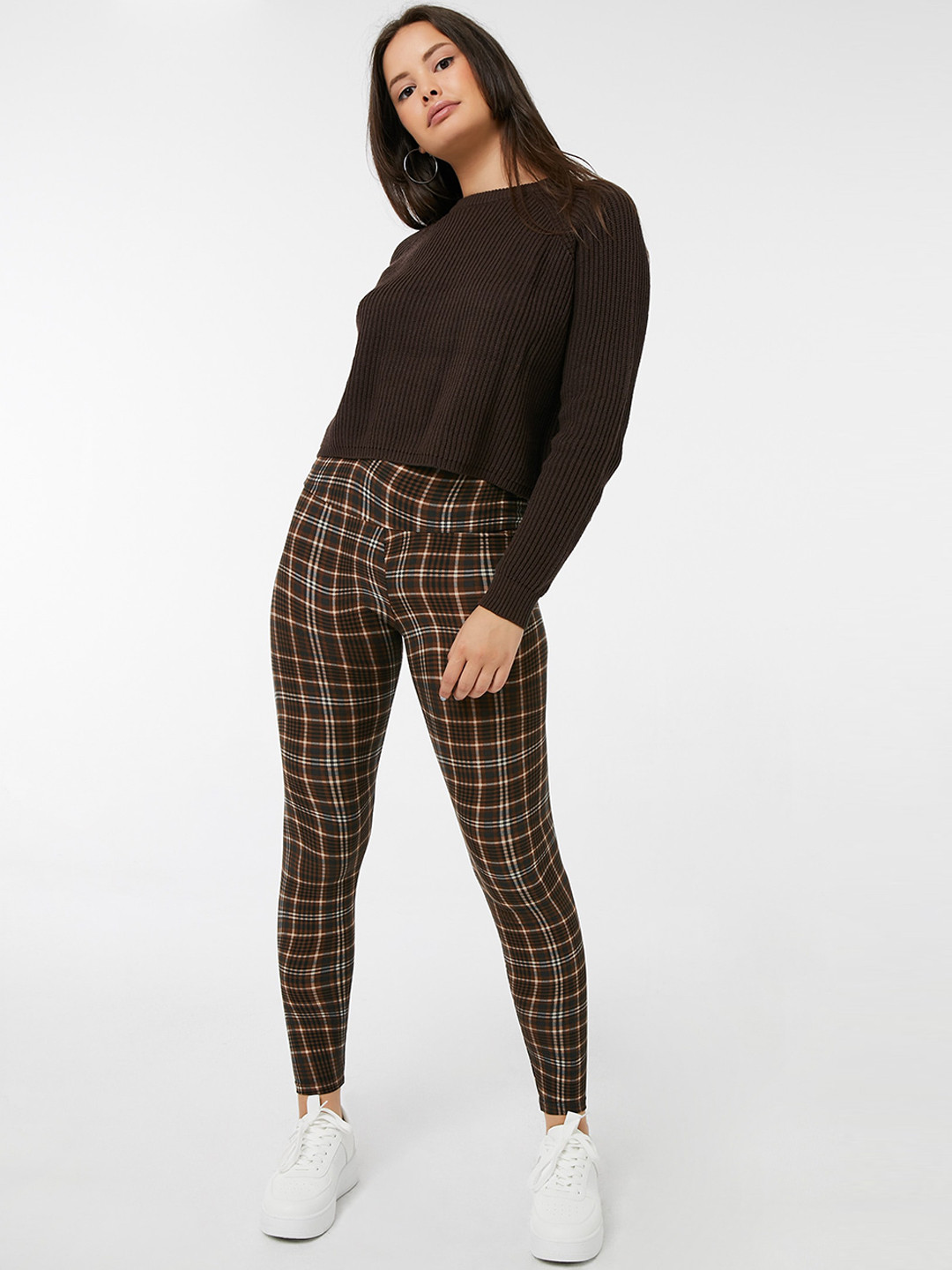 

Ardene Checked Ankle Length Leggings, Brown