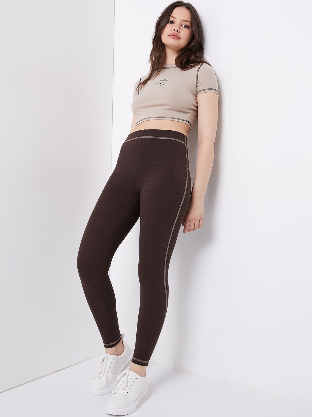

Ardene Women High-Rise Ankle Length Leggings, Brown