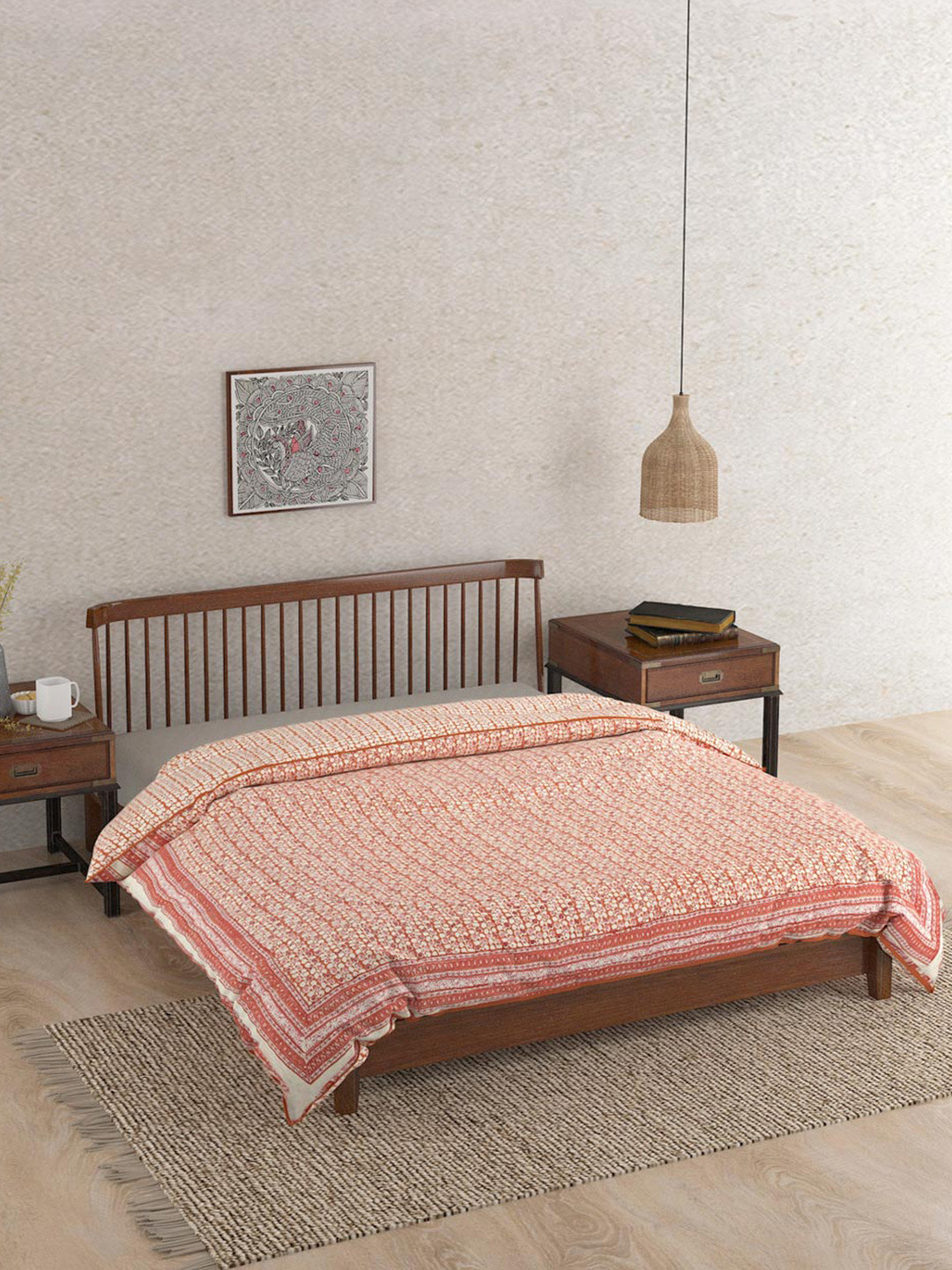 

Fabindia Coral & Red Ethnic Motifs AC Room 354 GSM Double Bed Quilt