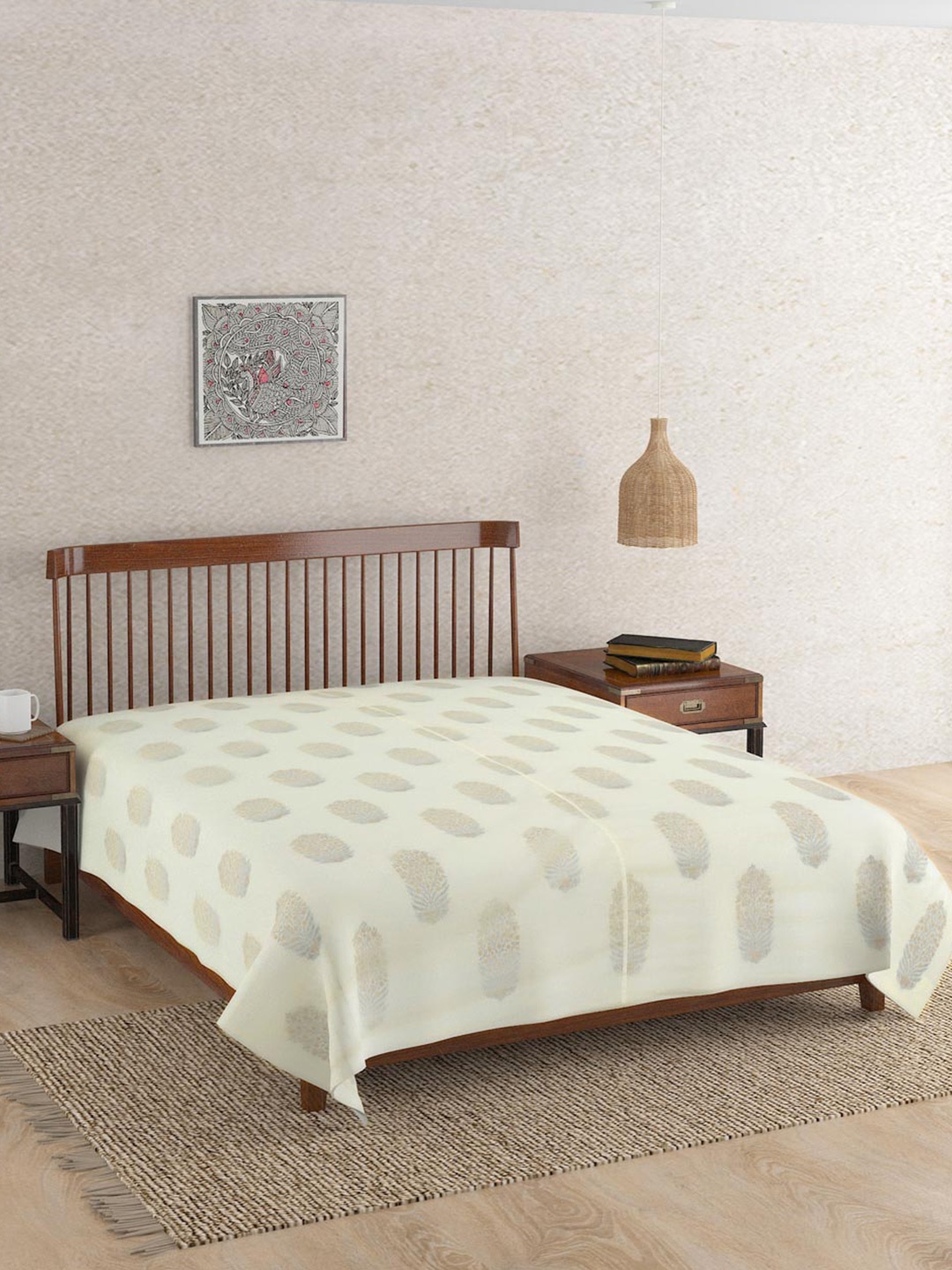 

Fabindia Yellow & Grey Floral AC Room Double Bed Dohar