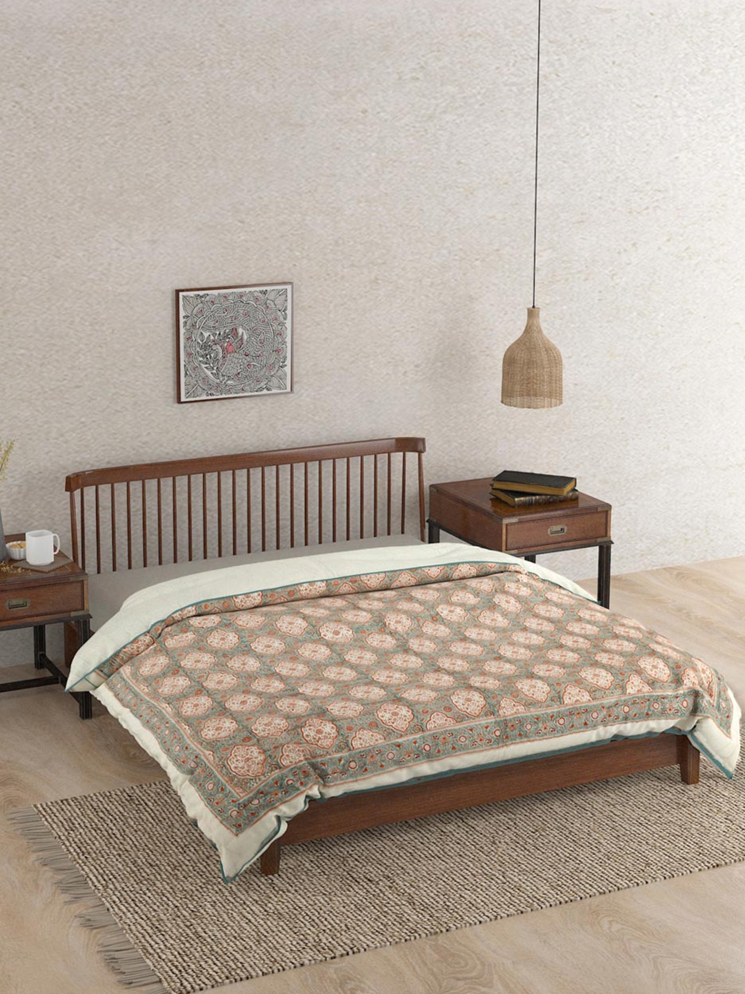 

Fabindia Blue & White Ethnic Motifs AC Room 354 GSM Double Bed Quilt