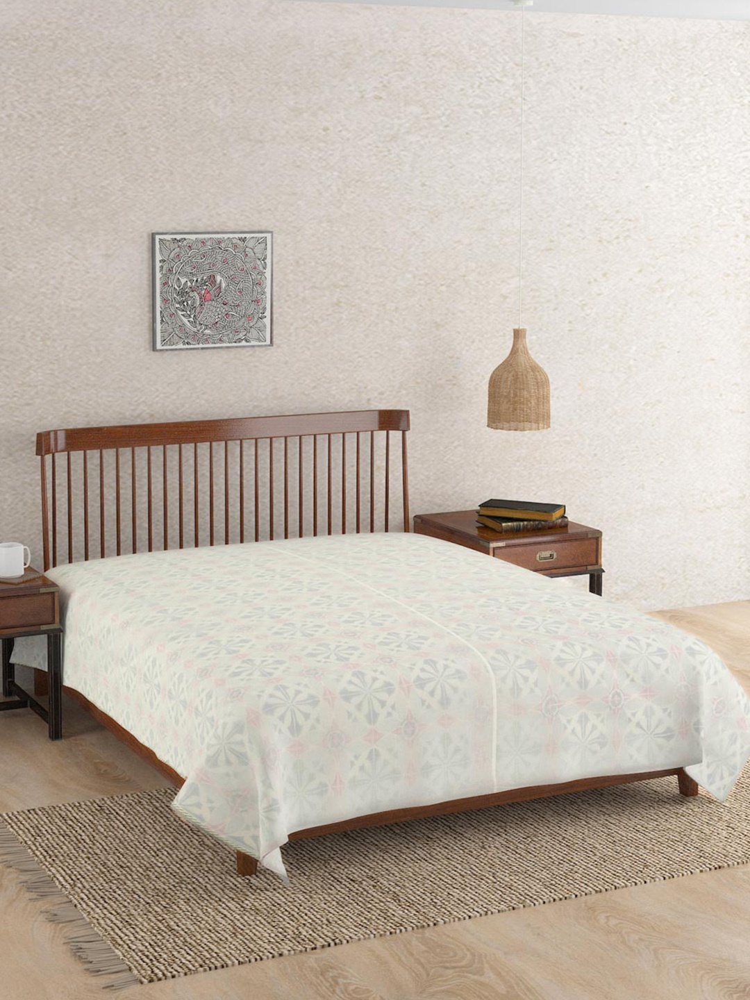 

Fabindia Olive Green & White Ethnic Motifs AC Room Double Bed Dohar