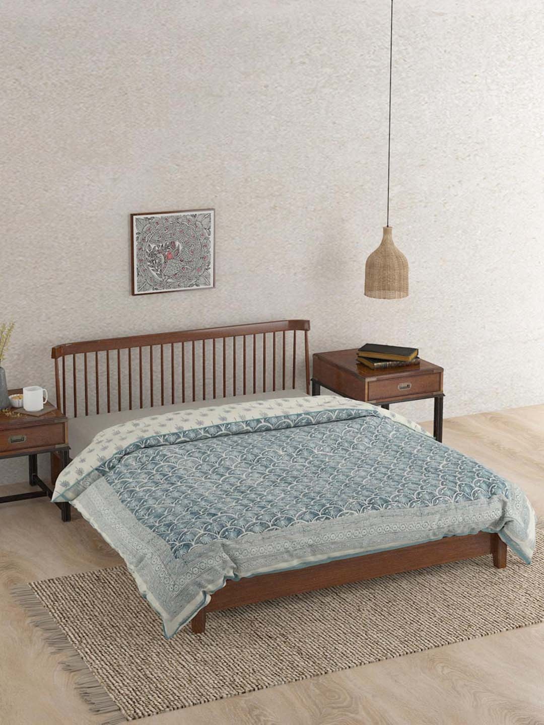 

Fabindia Blue & White Ethnic Motifs Printed AC Room 354 GSM Double Bed Quilt