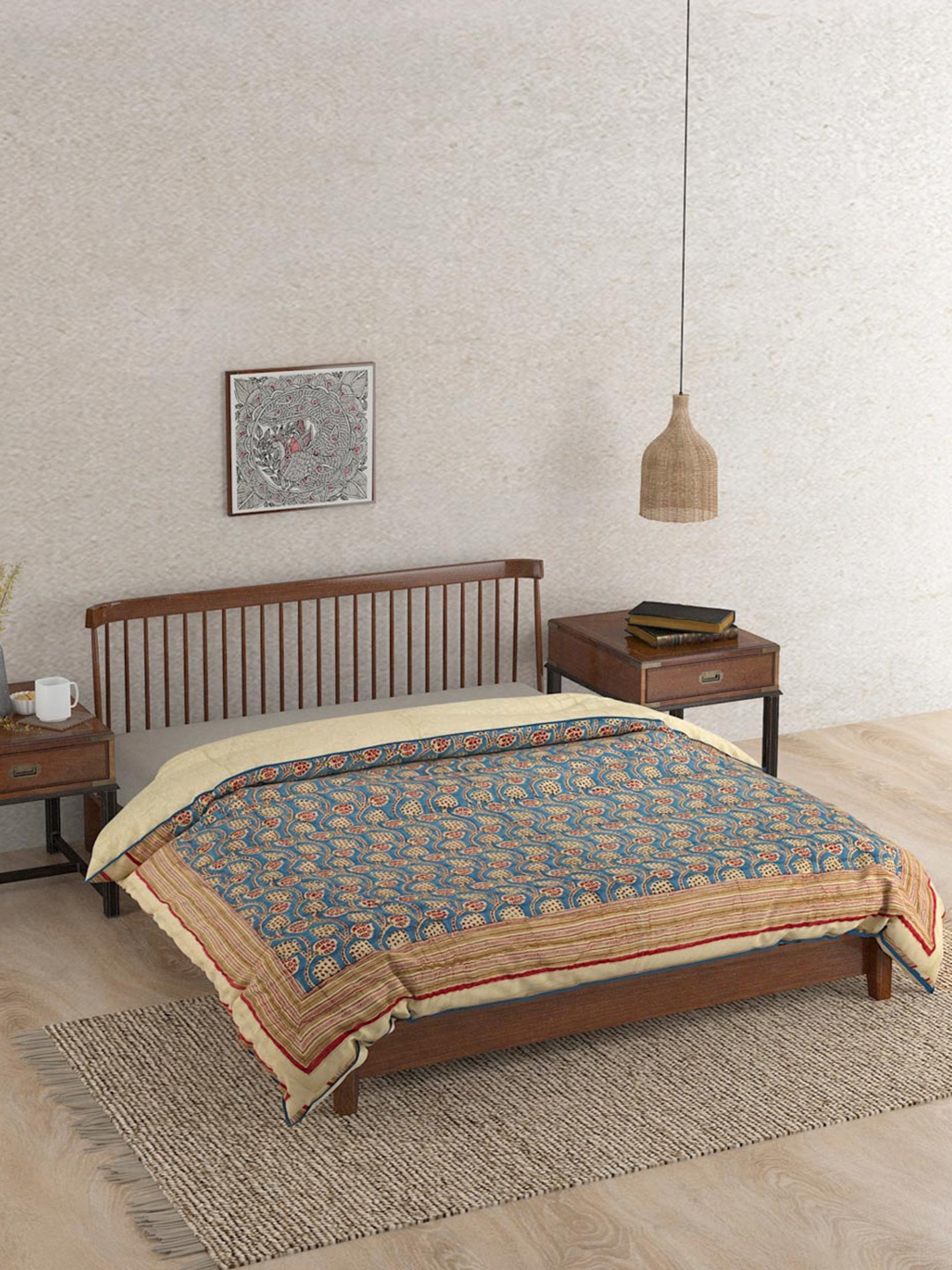 

Fabindia Blue & Cream-Coloured Floral AC Room 354 GSM Double Bed Quilt