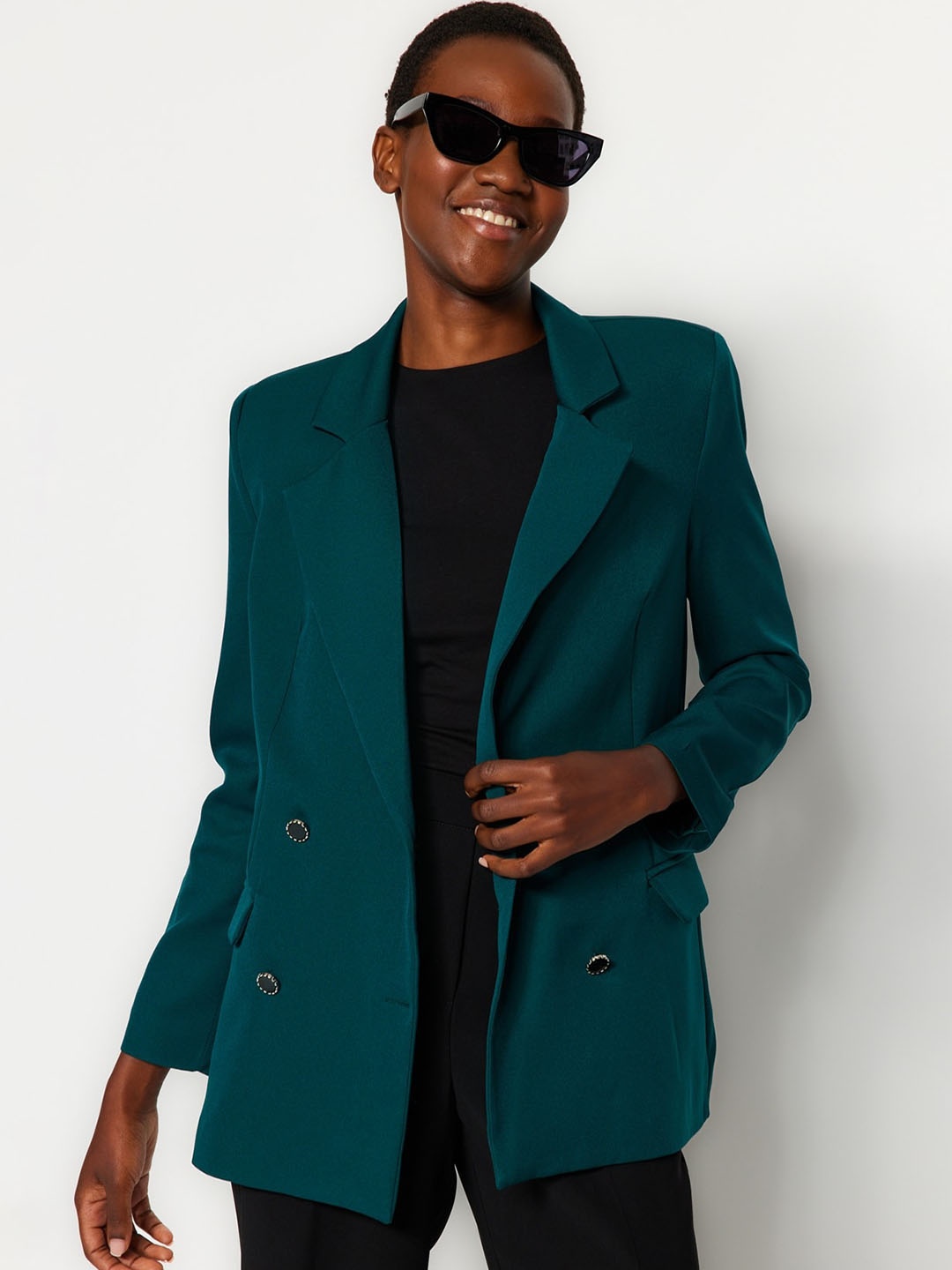 

Trendyol Notched lapel Collar Double-Breasted Blazers, Green