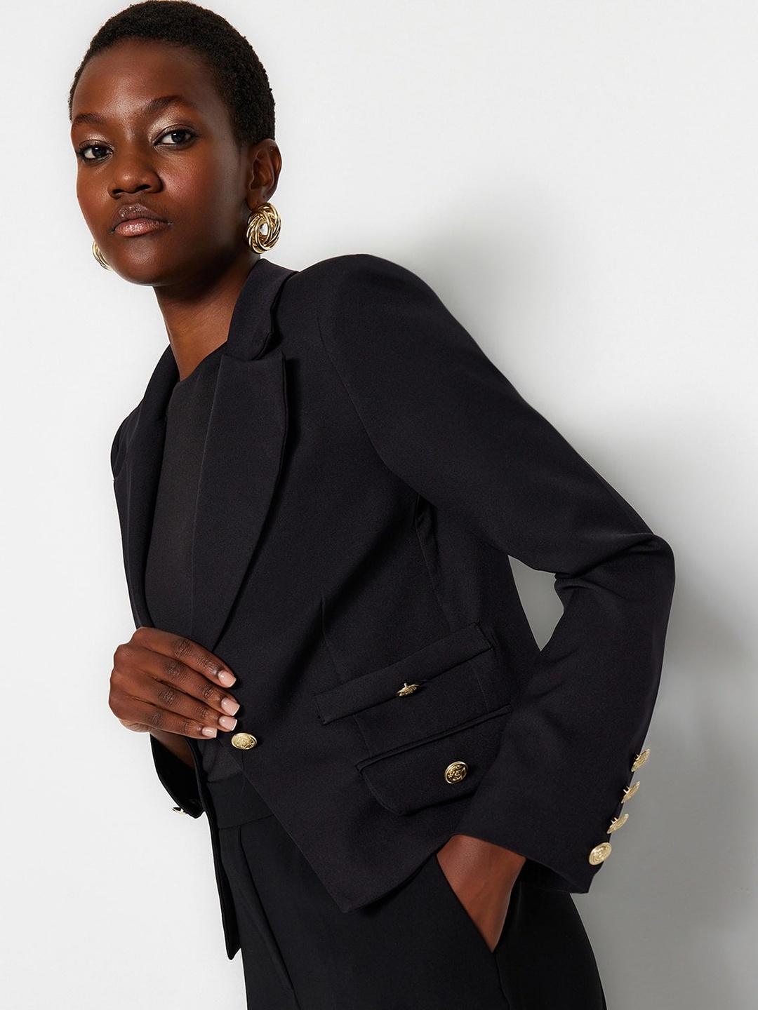 

Trendyol Notched Lapel Double-Breasted Blazers, Black