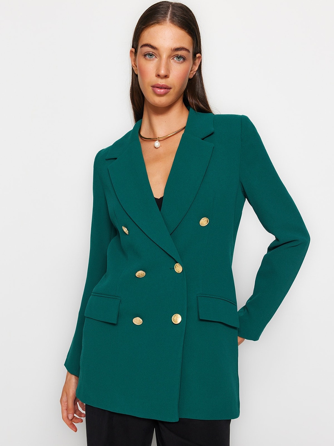 

Trendyol Notched Lapel Collar Tuxedo Casual Blazer, Green