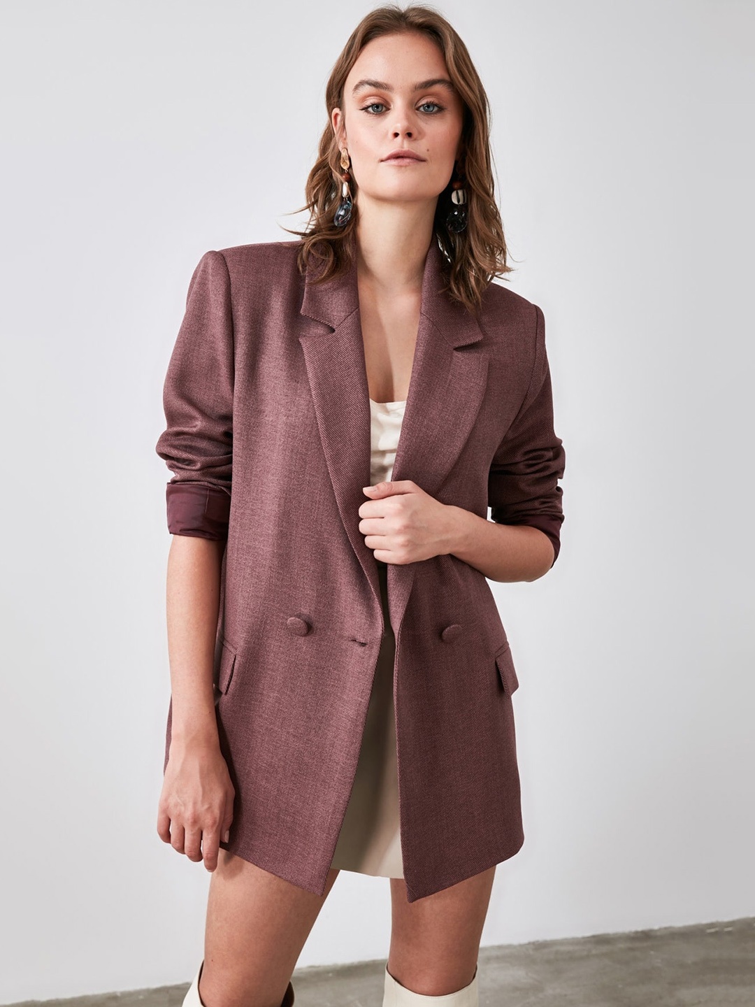 

Trendyol Notched Lapel Single-Breasted Blazer, Pink