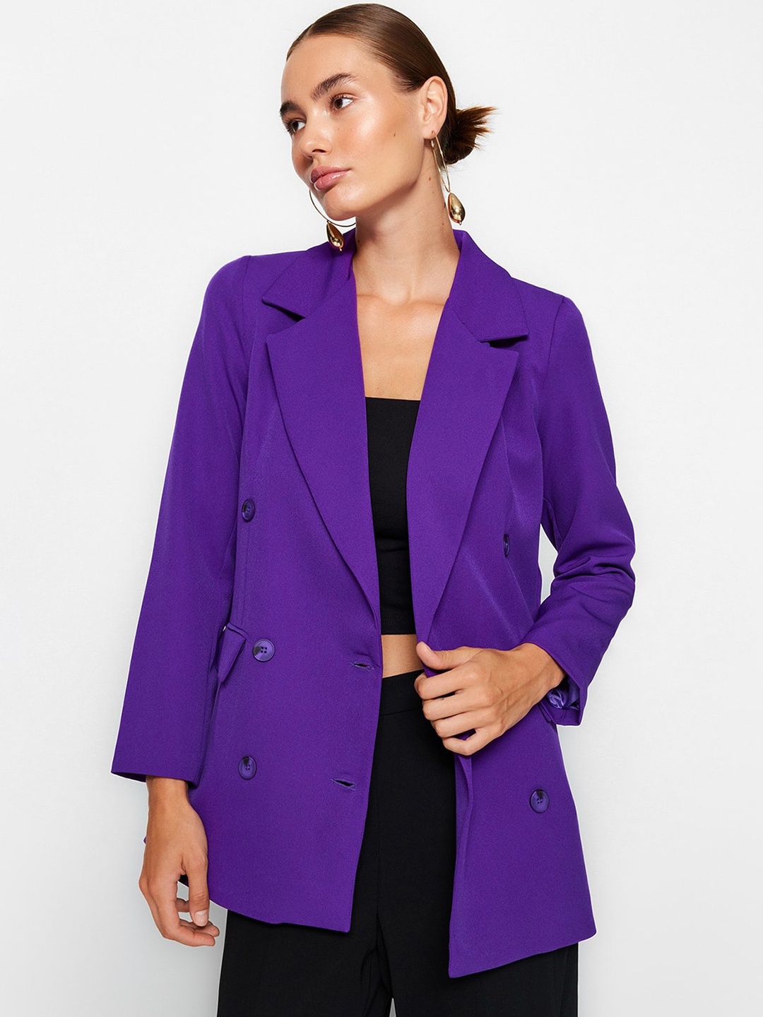 

Trendyol Notched Lapel Double-Breasted Blazers, Purple