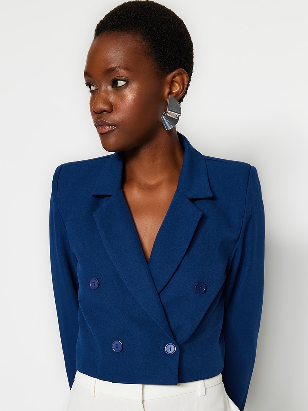 

Trendyol Double-Breasted Casual Crop Blazer, Blue