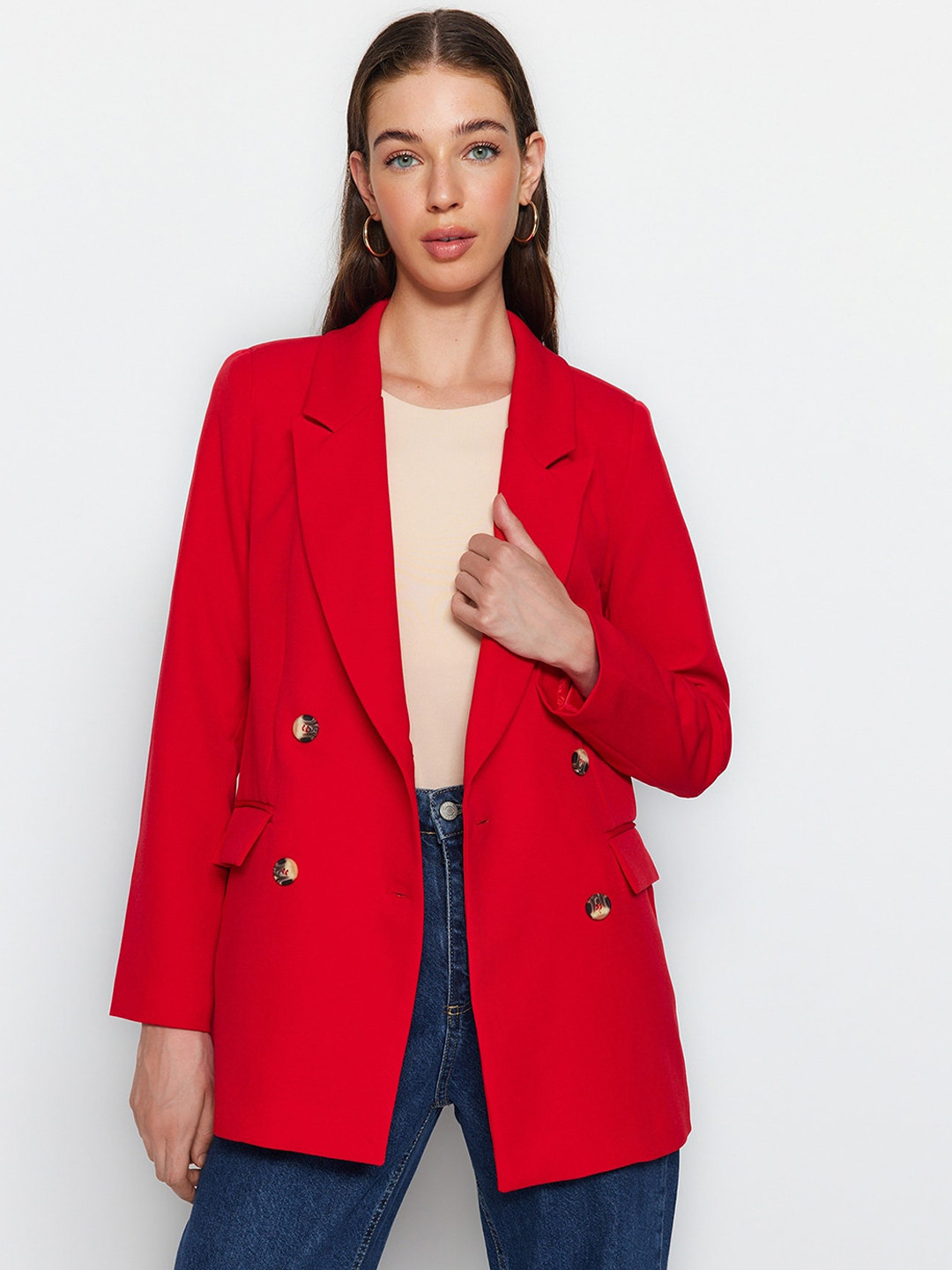 

Trendyol Peaked Lapel Double-Breasted Cheery Red Blazer