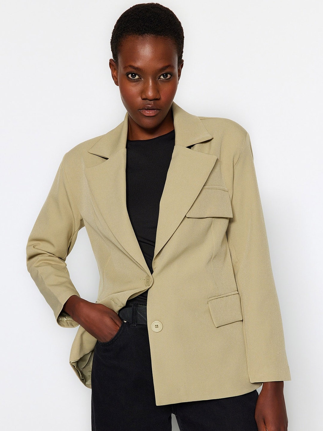 

Trendyol Notched Lapel Collar Single-Breasted Blazers, Beige