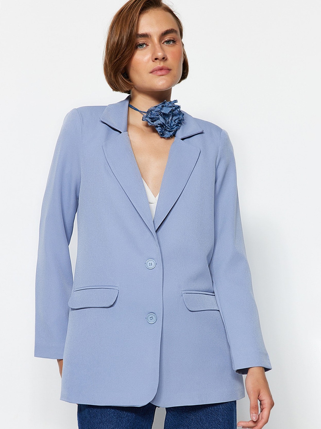 

Trendyol Notched Lapel Single-Breasted Blazer, Blue