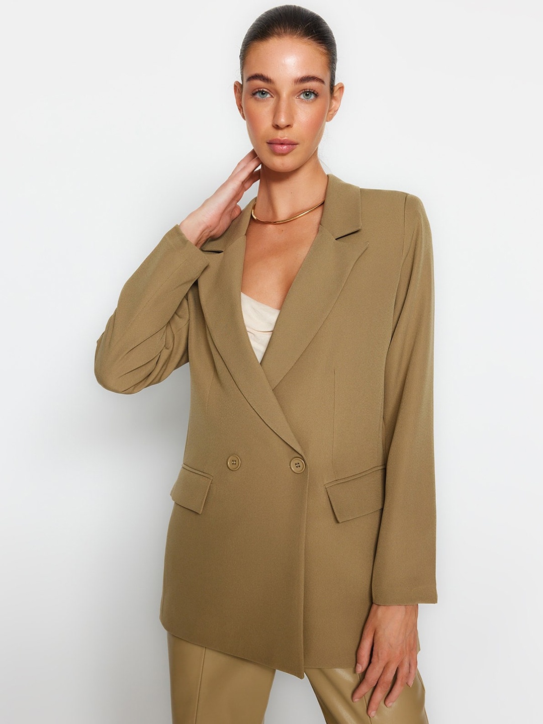 

Trendyol Double-Breasted Casual Blazer, Olive