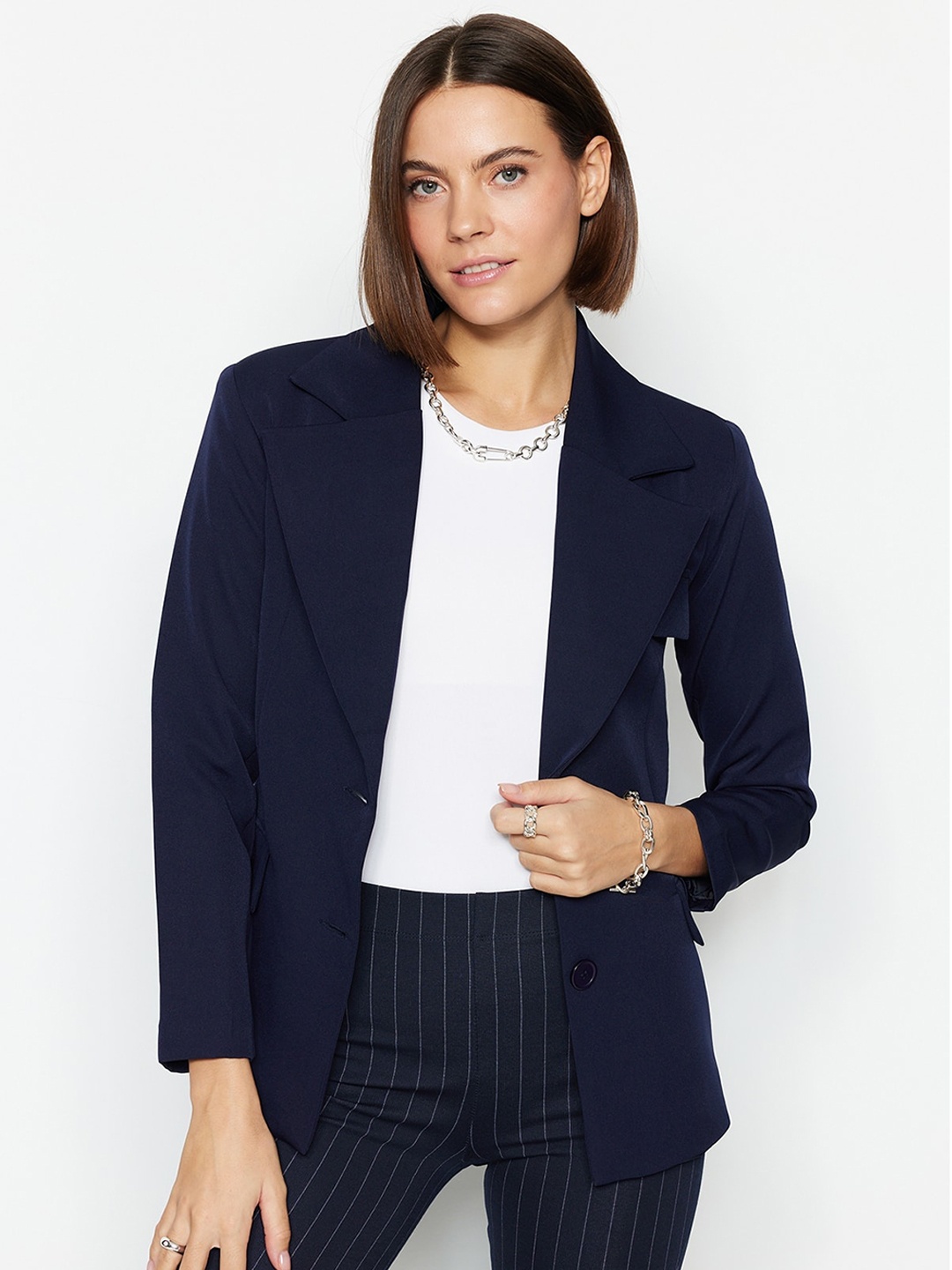 

Trendyol Notched lapel Collar Single-Breasted Blazers, Navy blue