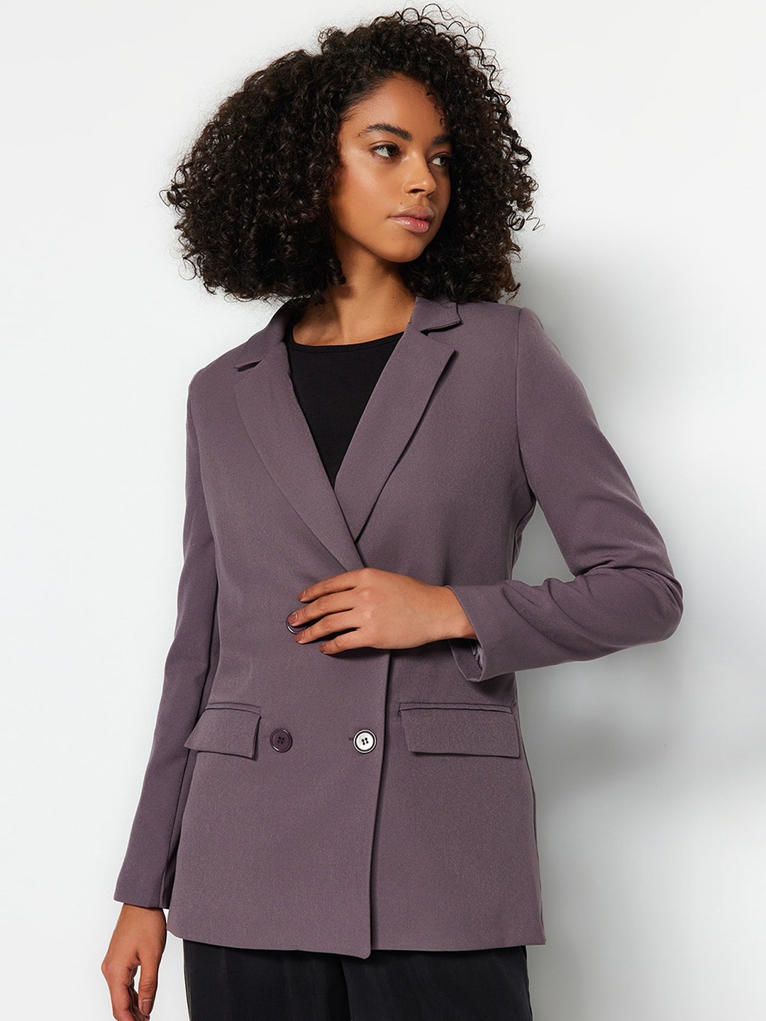 

Trendyol Double-Breasted Casual Blazer, Purple