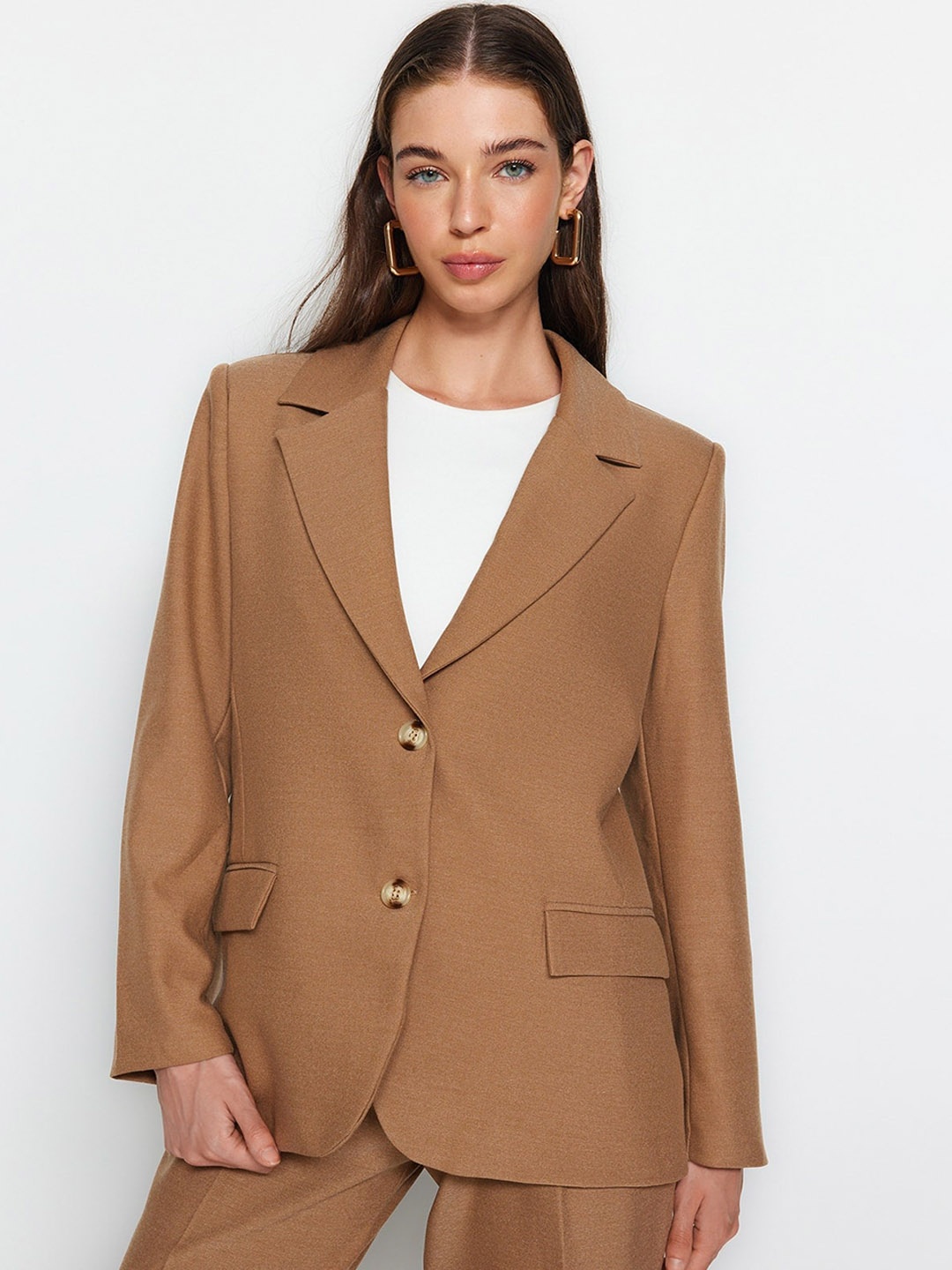 

Trendyol Notched Lapel Single-Breasted Formal Blazer, Brown