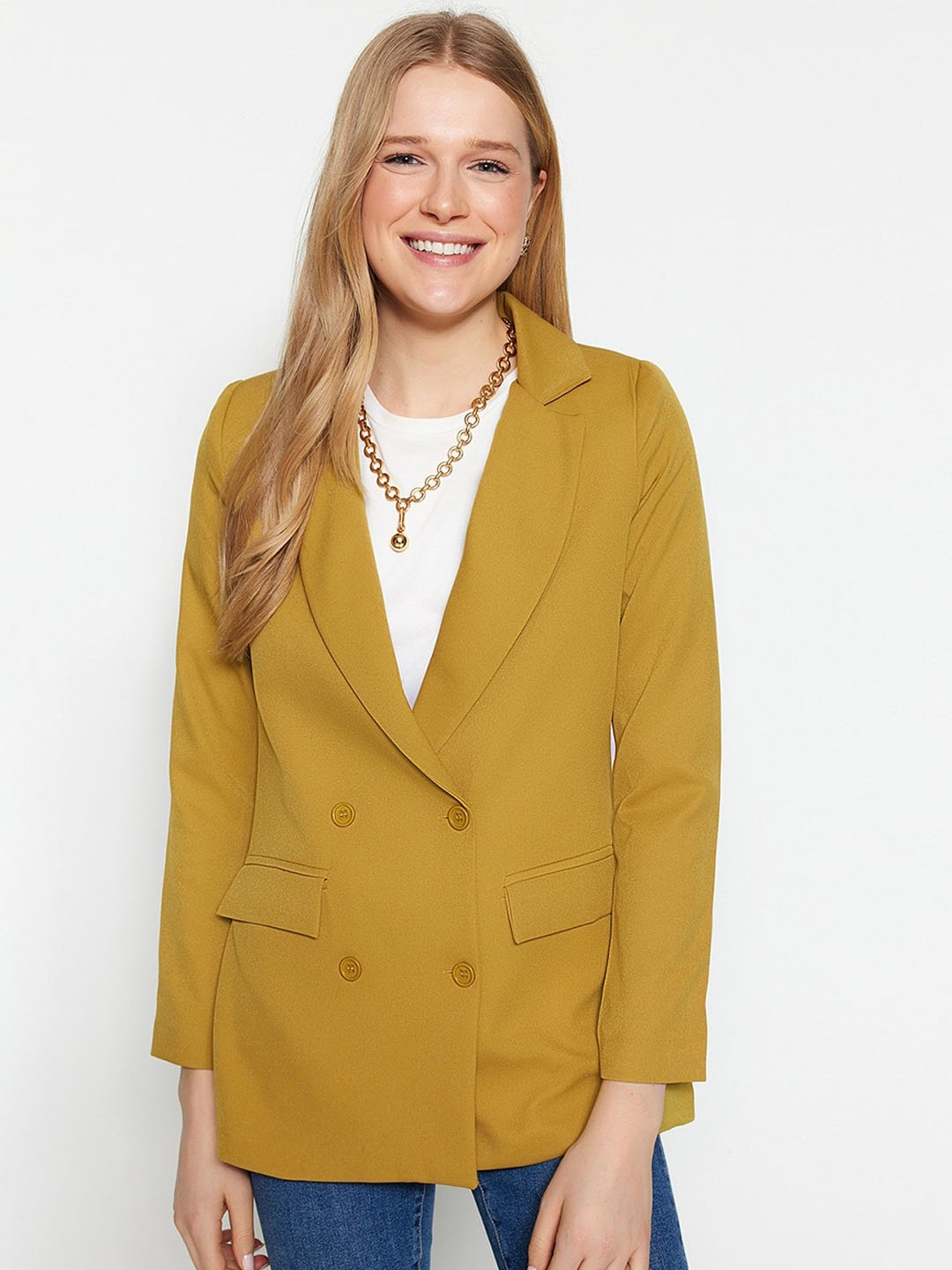 

Trendyol Peaked Lapel Double-Breasted Casual Blazers, Mustard