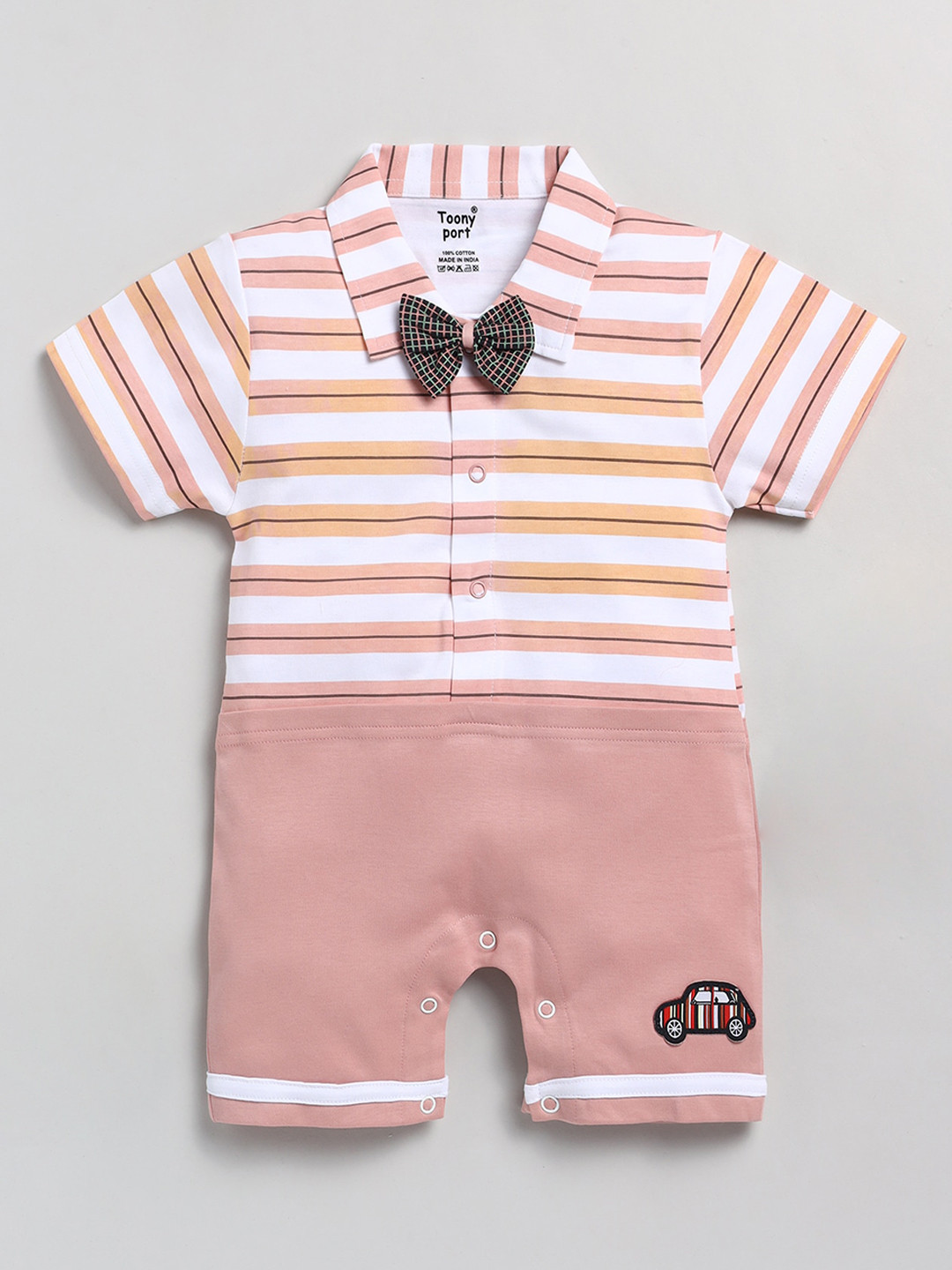 

Toonyport Infant Kids Striped Pure Cotton Rompers, Peach