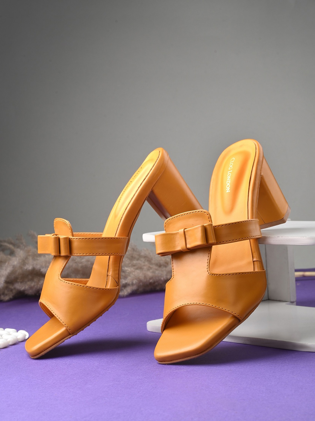 

CLOG LONDON Bow Detail Block Heels, Mustard