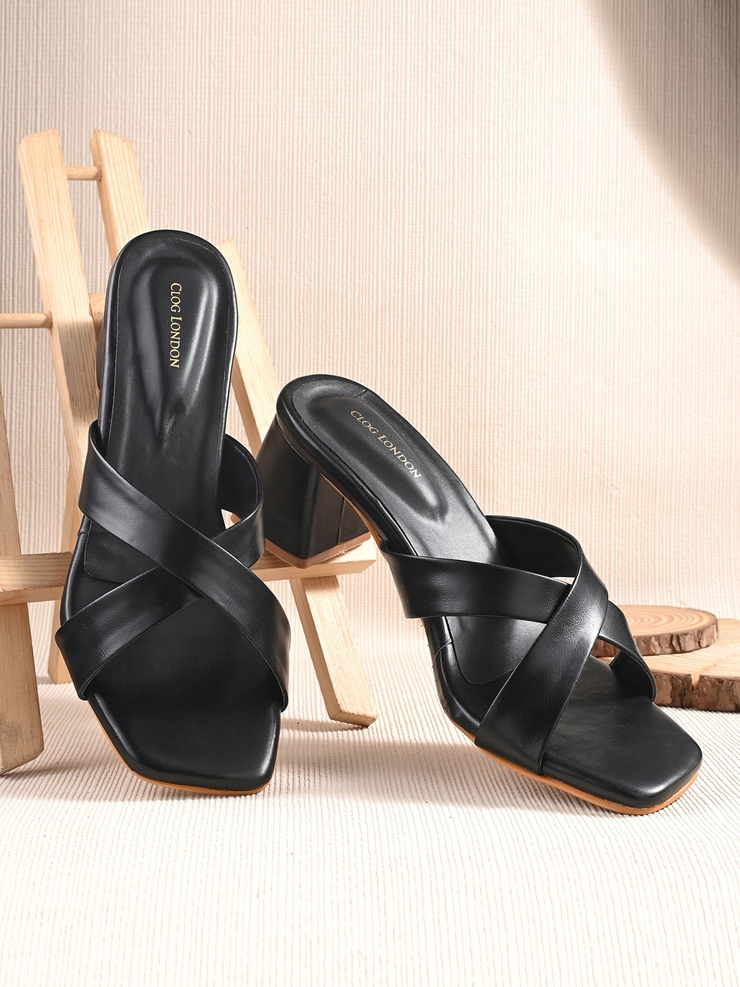 

CLOG LONDON Open Toe Block Heels, Black